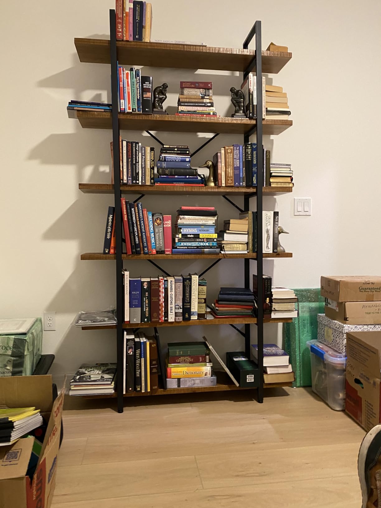HSH 6 Tier Industrial Solid Wood Bookshelf, Distressed Brown | Rustic Natural Wood and Metal Shelves, Storage & Display Bookcase for Living Room, Bedroom, Home Office customer photo 1