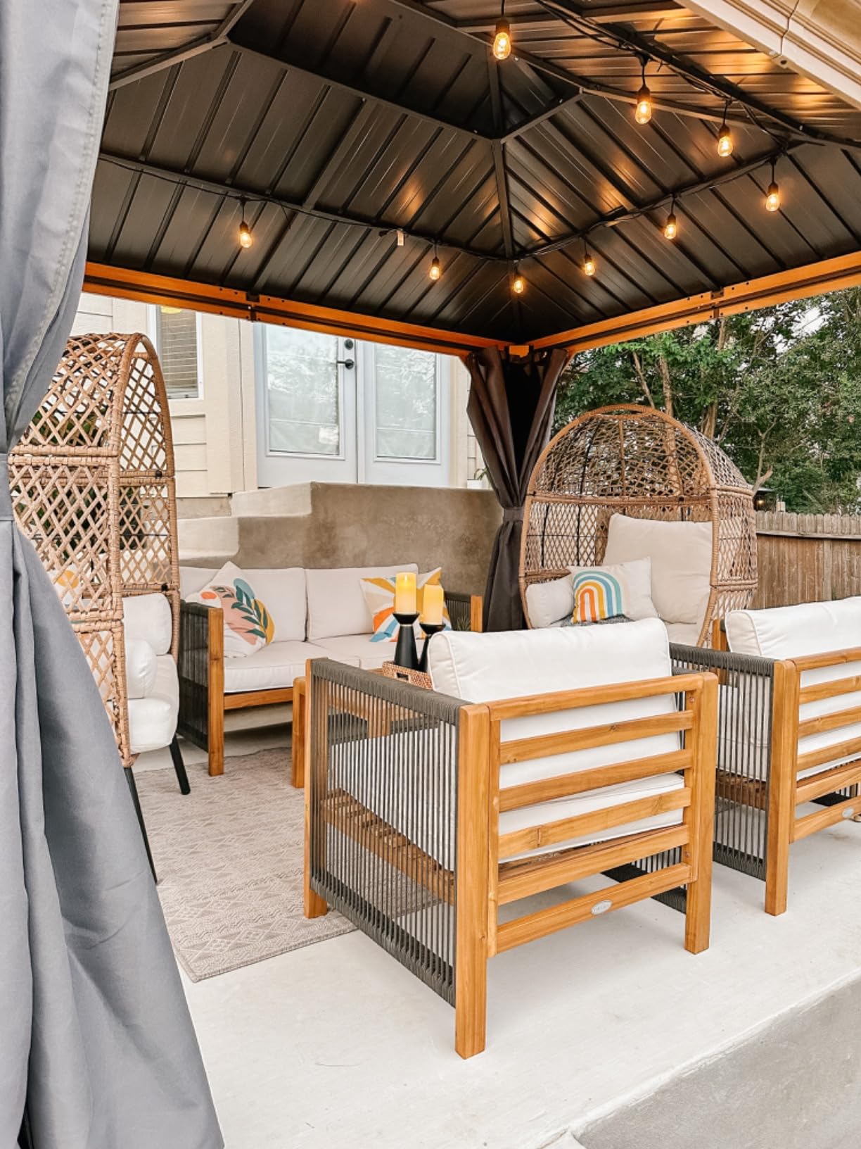 10' x 12' Hardtop Gazebo with Netting and Curtains, Double Roof Permanent Patio Metal Gazebo Canopy for Patio, Deck, Backyard (Gray) customer photo 1