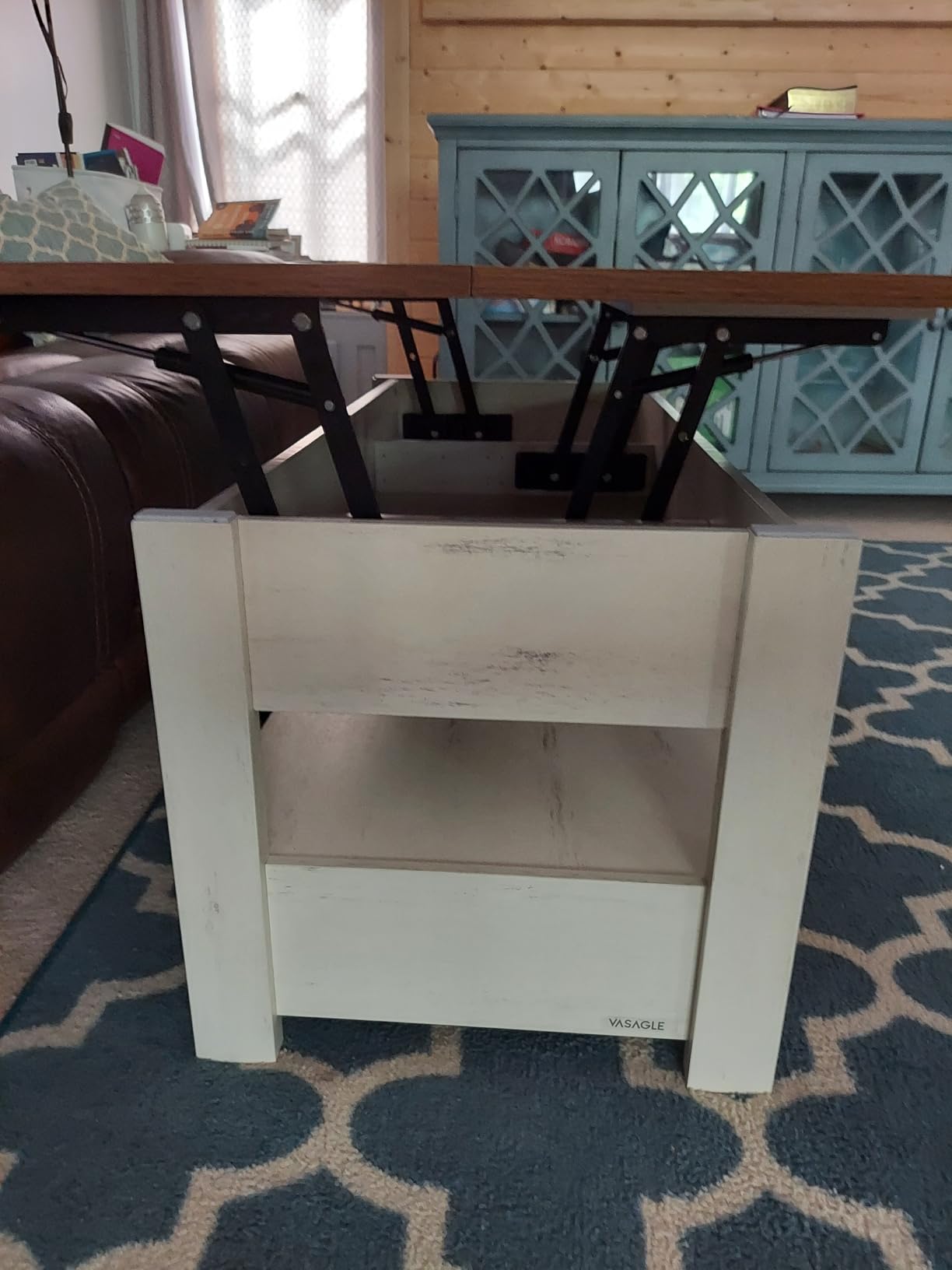 VASAGLE Lift Top Coffee Table, Lift Coffee Table with Storage Shelf, Hidden Compartments and Lifting Top, for Living Room, Office, 19.7 x 47.2 x (19.3-24.4) Inches, Rustic Brown and Black ULCT212B01 customer photo 1