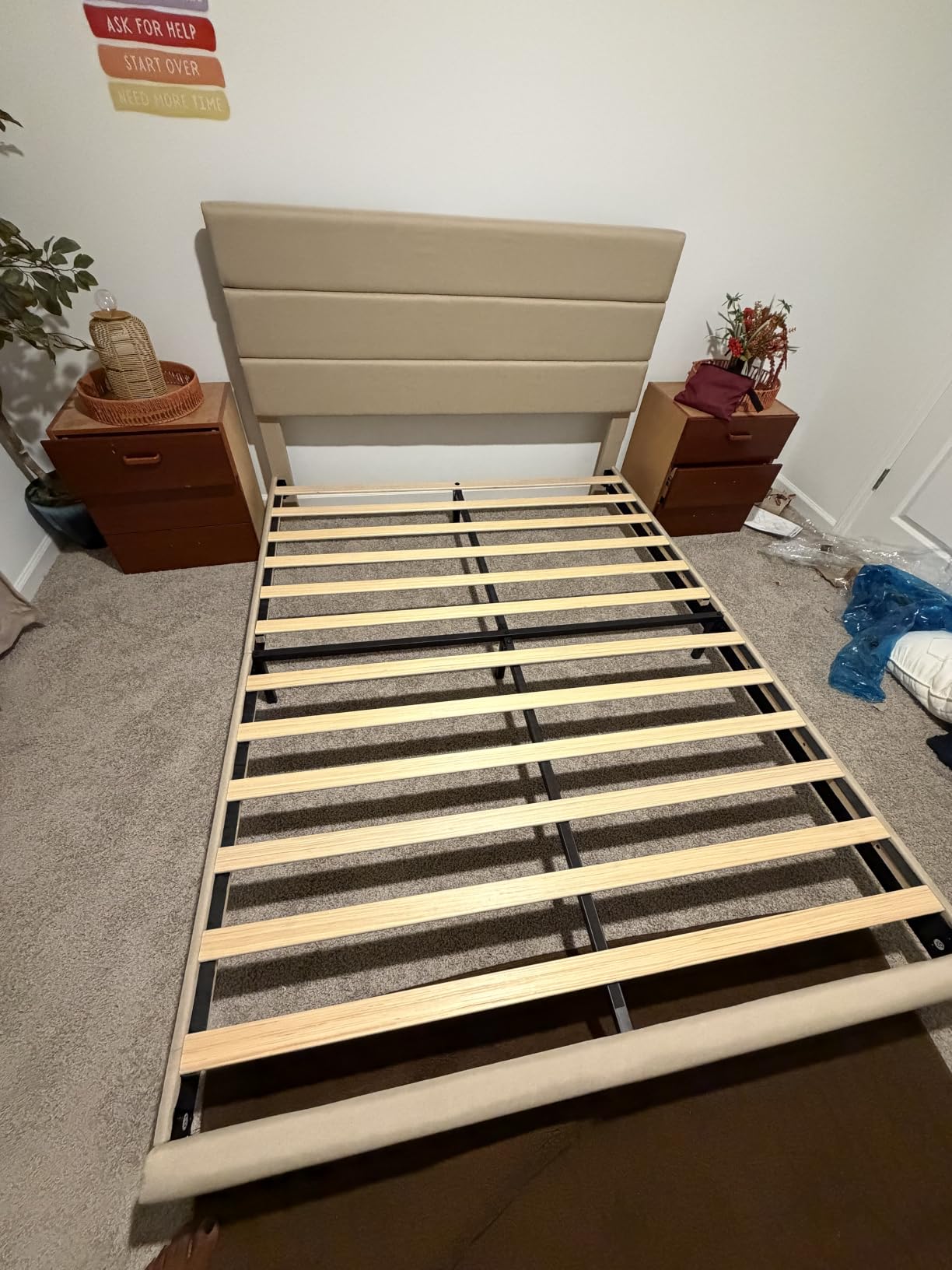 Allewie King Size Platform Bed Frame with Fabric Upholstered Headboard and Wooden Slats Support customer photo 2