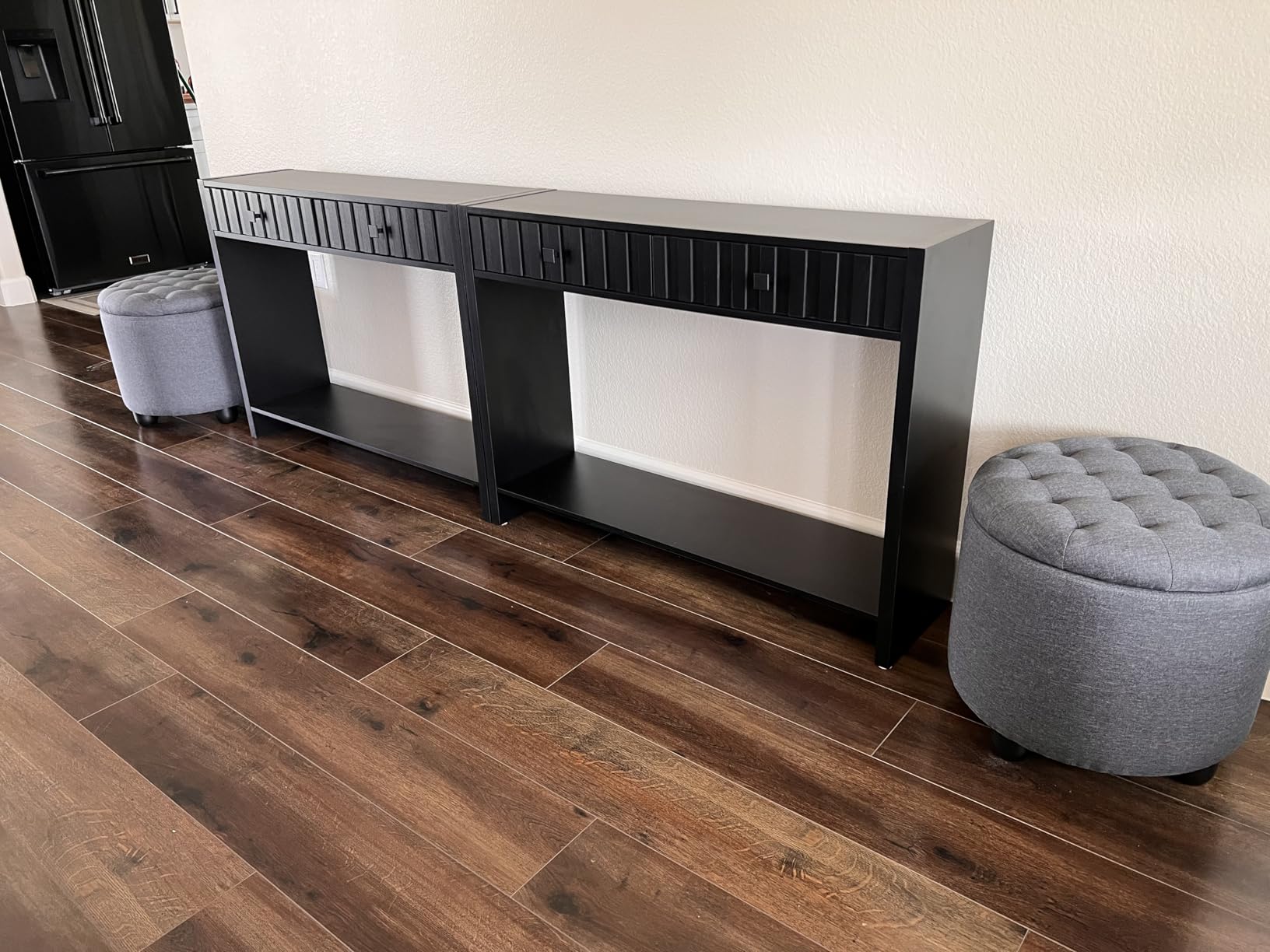 Furniliving Modern Round Storage Ottoman, Button Tufted Ottoman Foot Stools Ottoman Footstool with Removable Lid Storage Ottoman for Living Room, Bedroom, Makeup Room, Beige customer photo 2