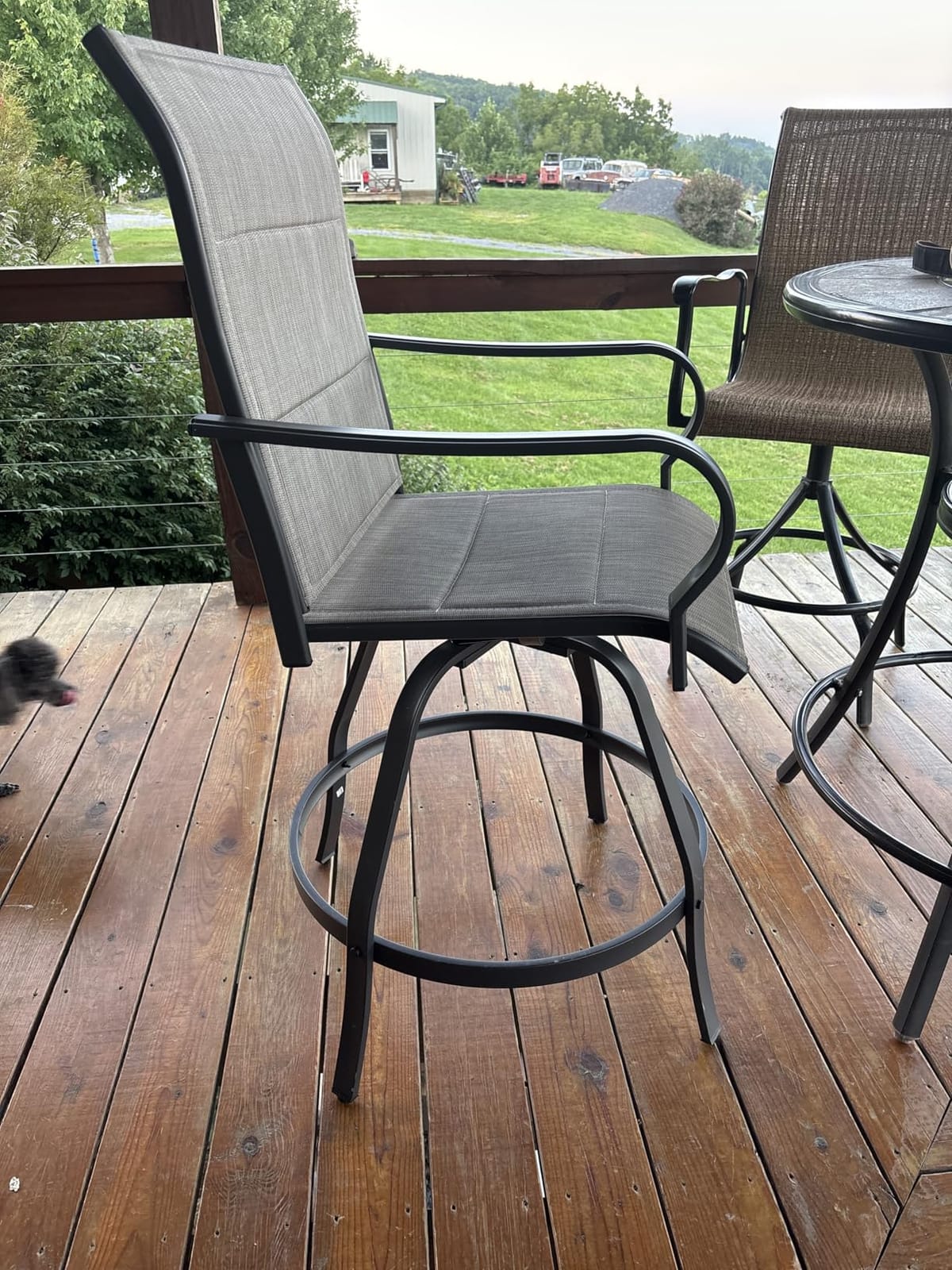 Vongrasig 2 Piece Outdoor Patio Swivel Bar Chairs, All Weather Padded Sling Textile High Top Bar Stools, Bistro Set for Backyard, Lawn Garden, Balcony, Gray customer photo 2
