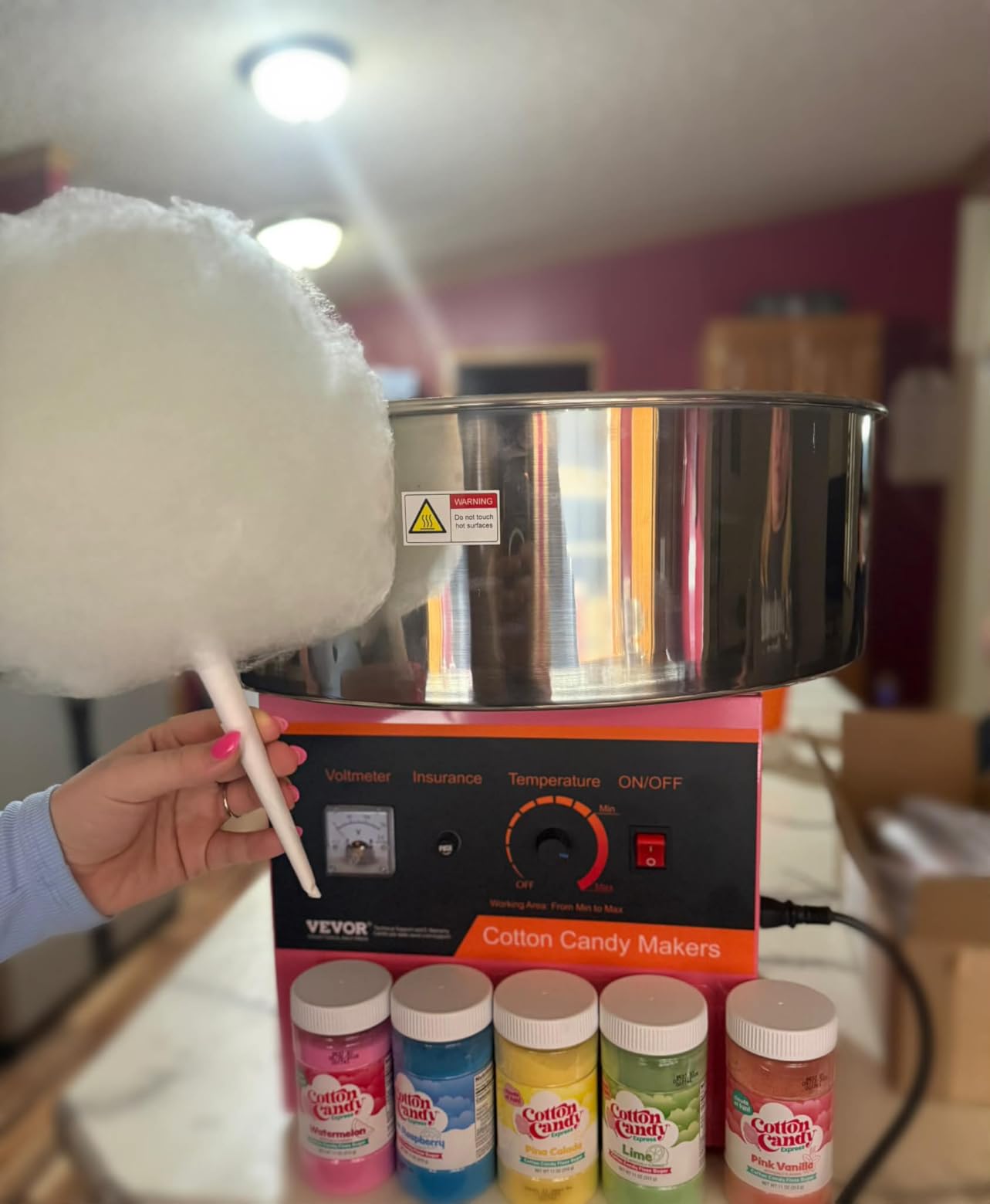 VEVOR Electric Cotton Candy Machine, 1000W Commercial Floss Maker w/Stainless Steel Bowl, Sugar Scoop and Drawer, Perfect for Home, Carnival, Kids Birthday, Family Party, Pink customer photo 1