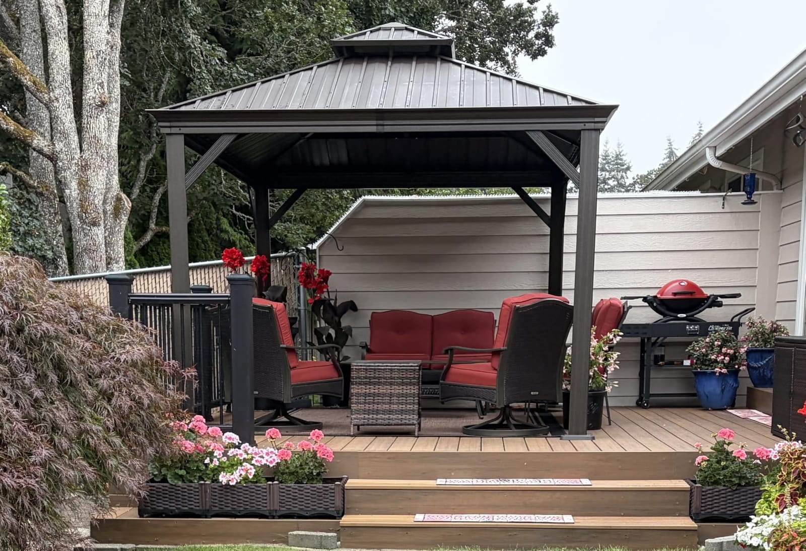 Kozyard Alexander 12' x 14' Hardtop Gazebo, Aluminum Frame | Galvanized Steel Double Roof, Outdoor Permanent Pavilion with Curtains and Netting for Patio, Backyard, Lawn, Gray customer photo 2