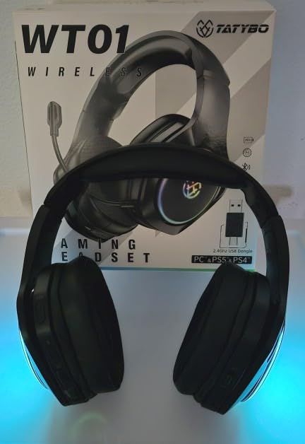 Tatybo Wireless Gaming Headset for PS5 PC, Dual Mode, Low Latency, Black | 7.1 Surround Sound, Bluetooth+2.4GHz Gaming Headset, Noise-Canceling Mic for FPS, 40Hrs for Switch, Mobile, Laptop customer photo 1