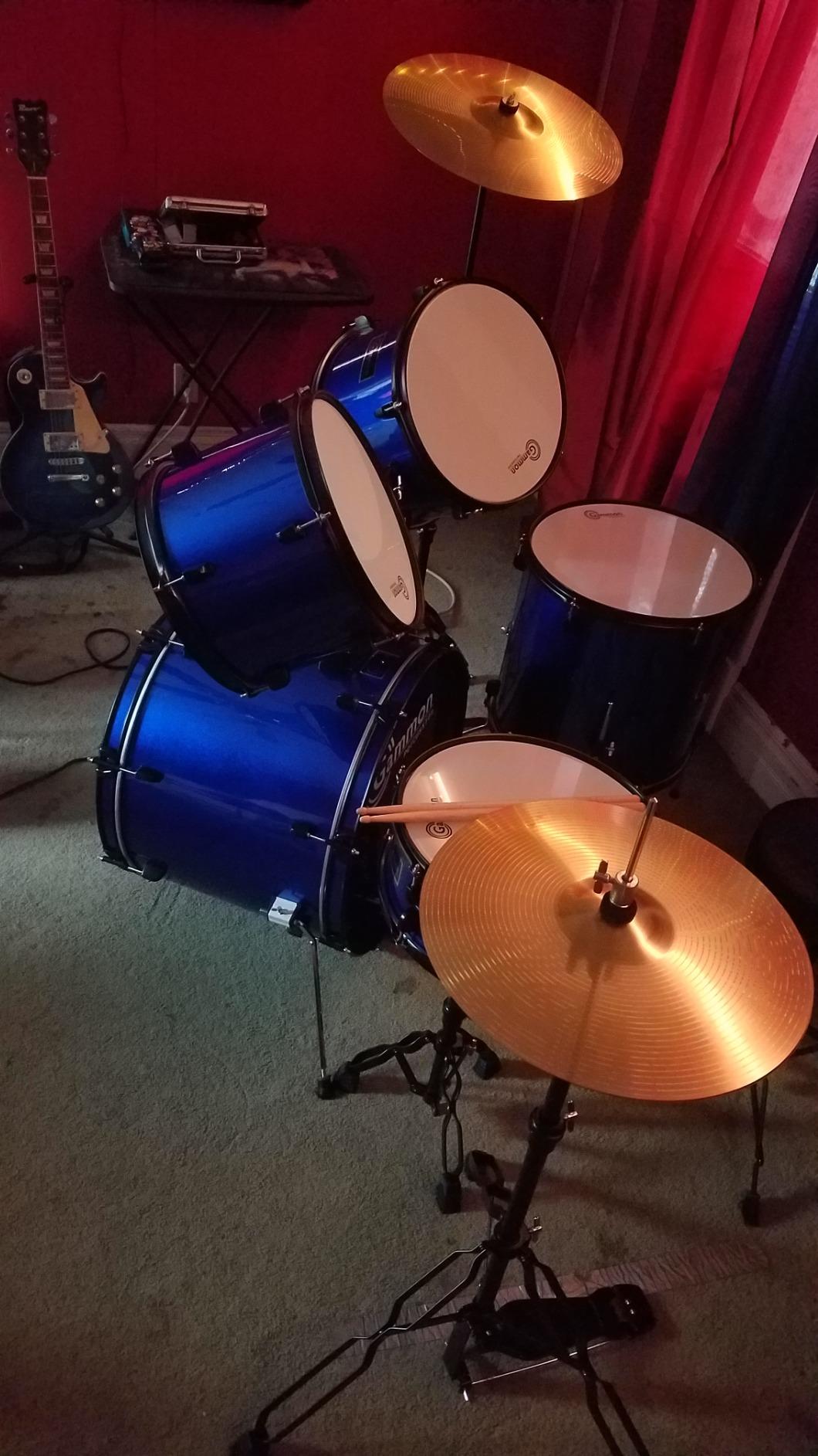 Gammon Percussion Full Size Complete Adult 5-Piece Drum Set with Cymbals, Stands, Stool, and Sticks - Red customer photo 1