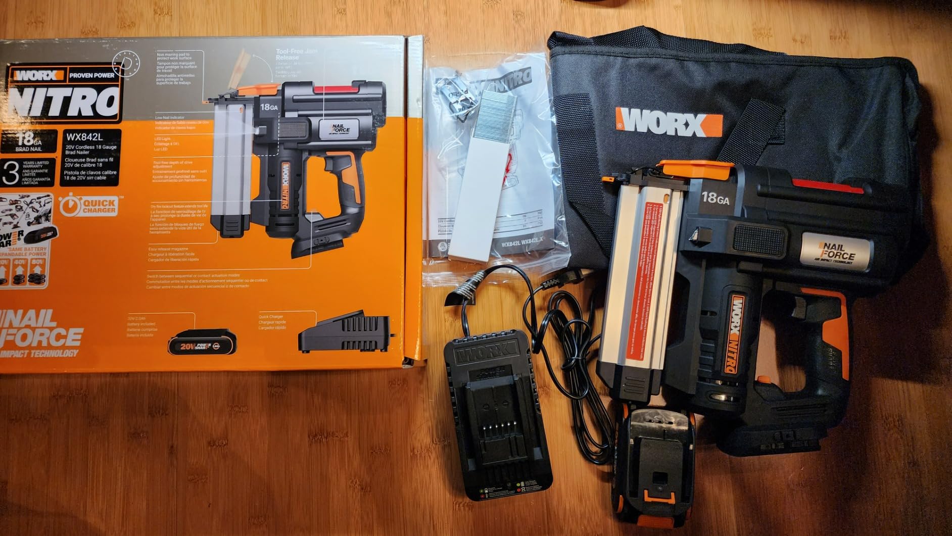 Worx Nitro 20V 18GA Cordless Brad Nailer, Cordless Nail Gun, Nail Gun Battery Powered, Up to 2 Inch, Tool-Free Jam Release, Trimming & Molding, Baseboard WX842L PowerShare customer photo 2