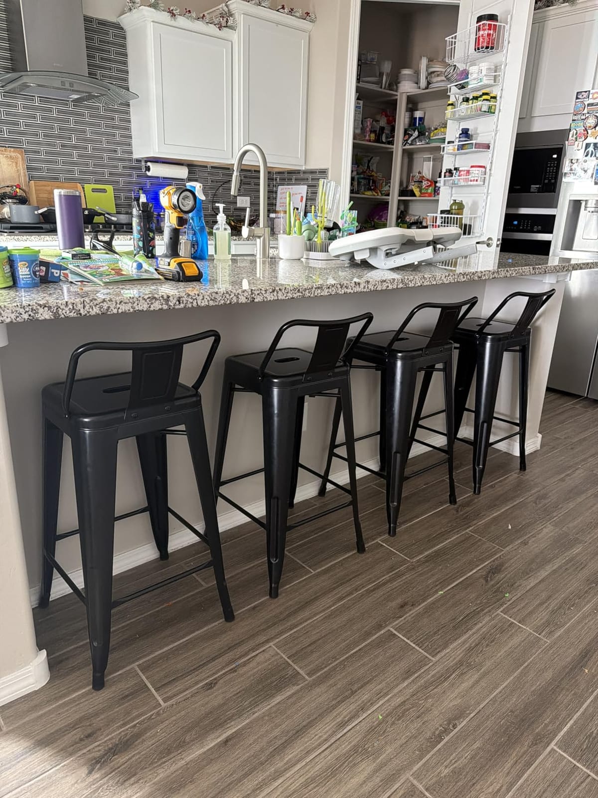 Yaheetech 30 Inch Metal Bar Stools Set of 4 Bar Chairs with Low Back, Black | Outdoor Bar Stools with Footrest 300 lb Capacity Industrial Bar Height Stools with Easy-Clean Seat for Patio/Kitchen/Home Bar customer photo 2