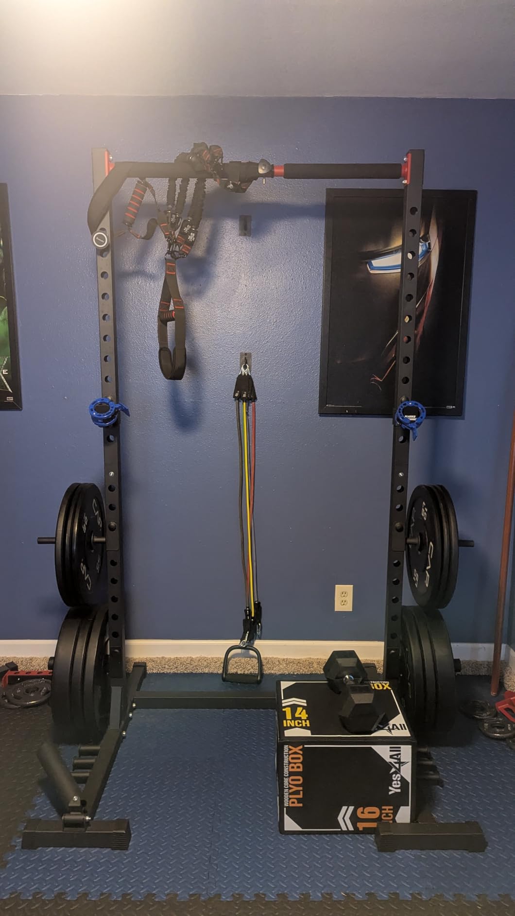 FLYBIRD SR1 Squat Rack, Adjustable Power Rack for 6FT/7FT Barbells | Squat Rack for Home Gyms with Pull-Up Bar, 22 Adjustment Positions, J-Hooks and Safety Spotter Arms w/ 110/180LBS Home Package customer photo 2