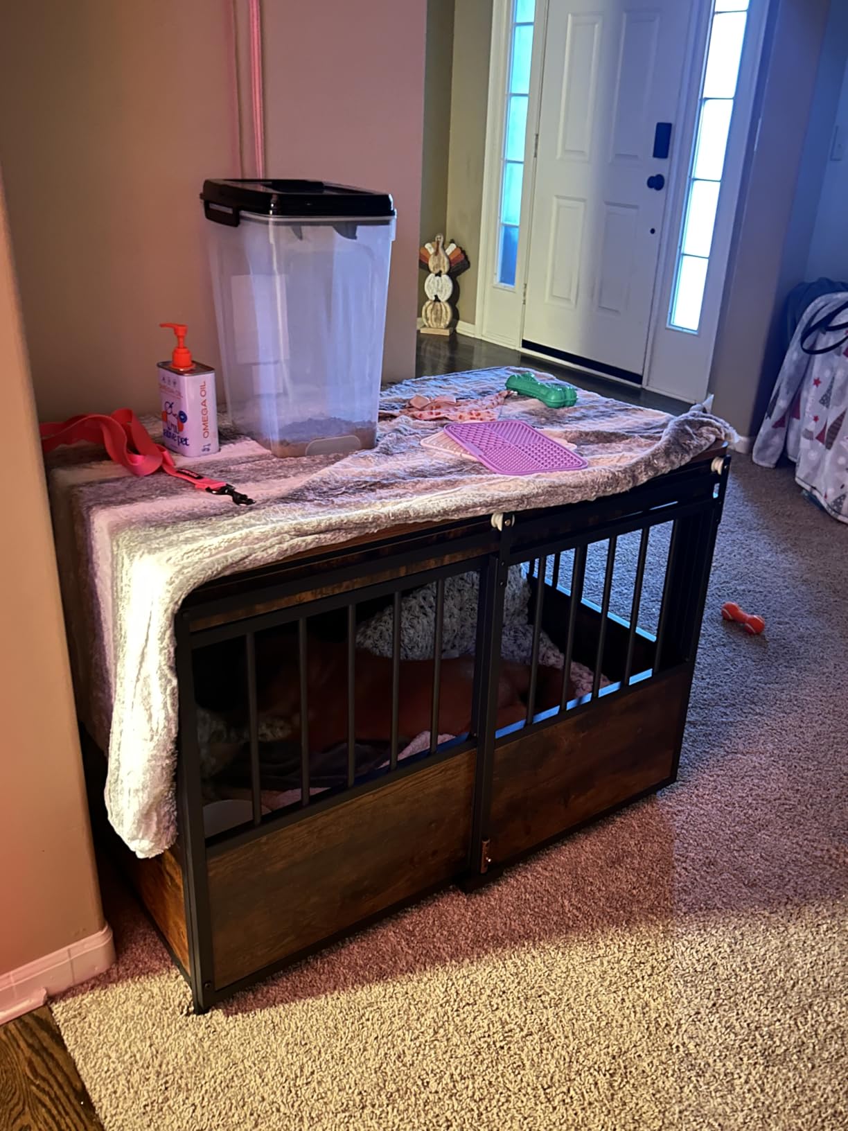 KOOPRO 32 Inch Dog Crate Furniture with Cushion for Large Medium Dogs | Wooden Heavy Duty Dog Kennel with Double Doors, Decorative Pet House Cage Side End Table Indoor, Sliding Door Chew-Resistant customer photo 1