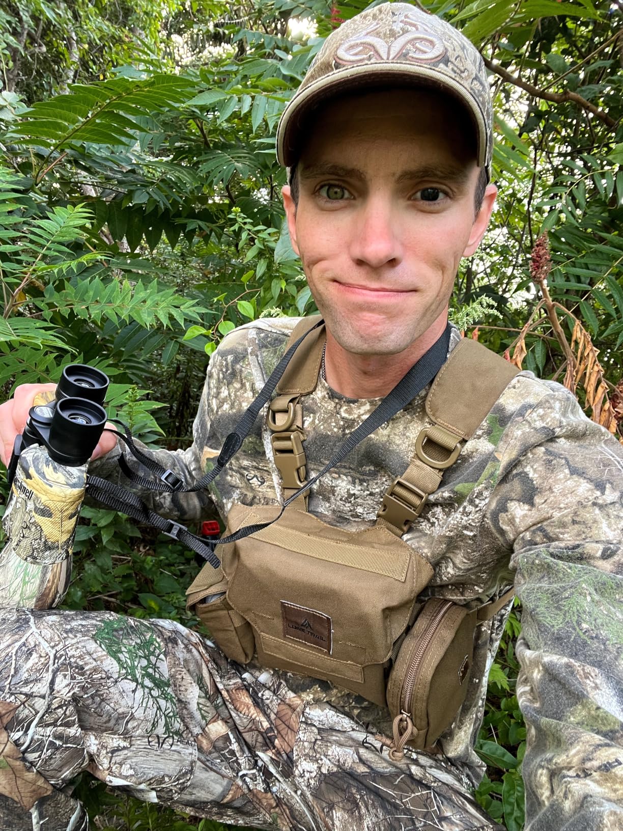 Binocular Harness Chest Pack - Bino Harness Hunting Chest Rig | Waterproof 500D Cordura case, silent magnetic closure, MOLLE rangefinder pouch, elk deer glassing customer photo 2
