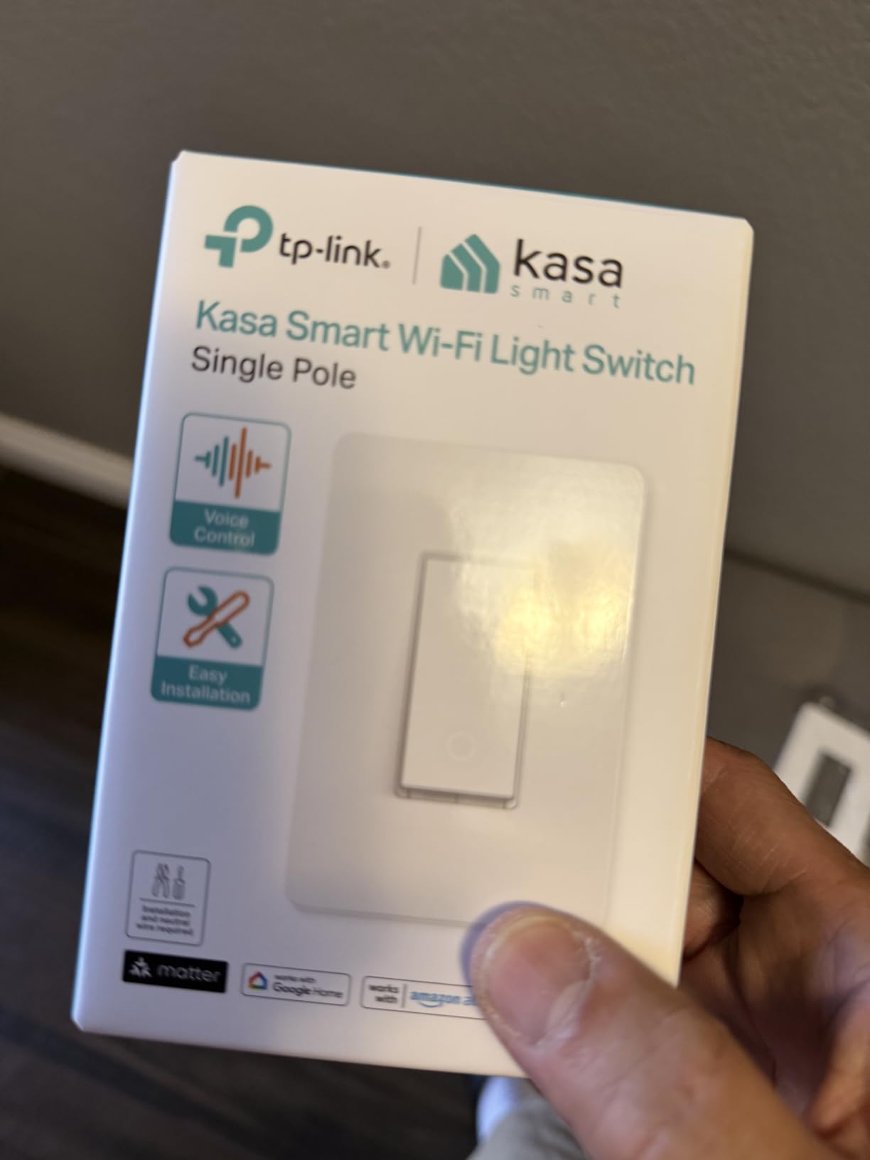 Kasa Matter Smart Light Switch: Voice Control w/Siri, Alexa & Google Assistant | UL Certified | Timer & Schedule | Easy Guided Install | Neutral Wire Required | Single Pole | 2.4GHz Wi-Fi | KS205 customer photo 1