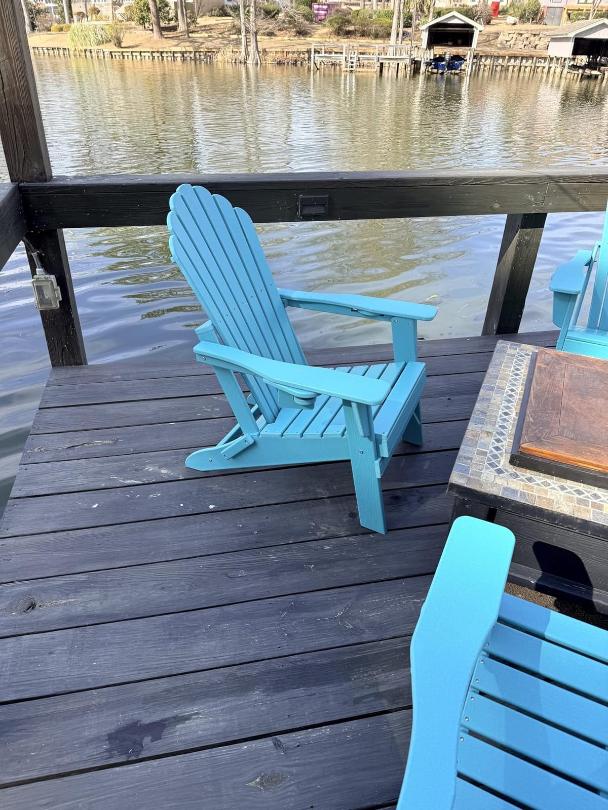 HDPE Folding Adirondack Chair Set of 2, Heavy Duty Outdoor Patio Chair with Dual Cup Holders, Weather Resistant Fire Pit Chair for Deck, Backyard, Lawn, Grey customer photo 2