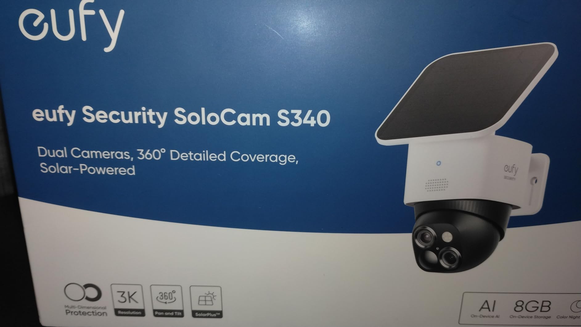 eufy SoloCam S340, 3K Dual-Lens Solar Security Camera | 360 Coverage, Pan & Tilt, No Blind Spots, AI Detection & Tracking, Color Night Vision, No Monthly Fee, Built-in 8GB customer photo 2