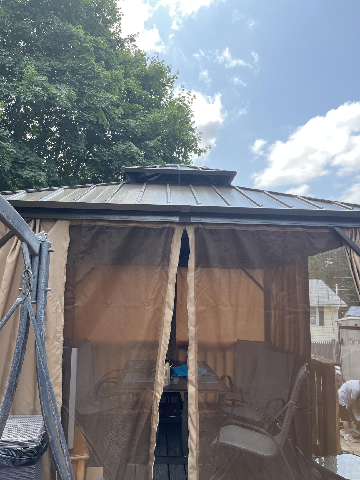 10x10 ft Hardtop Gazebo, Galvanized Steel Double Roof Metal Gazebo, Brown | Aluminum Frame, with Removable Privacy Curtain and Netting, Hooks, Heavy-Duty Outdoor Permanent Pavilion for Backyard, Patio customer photo 2