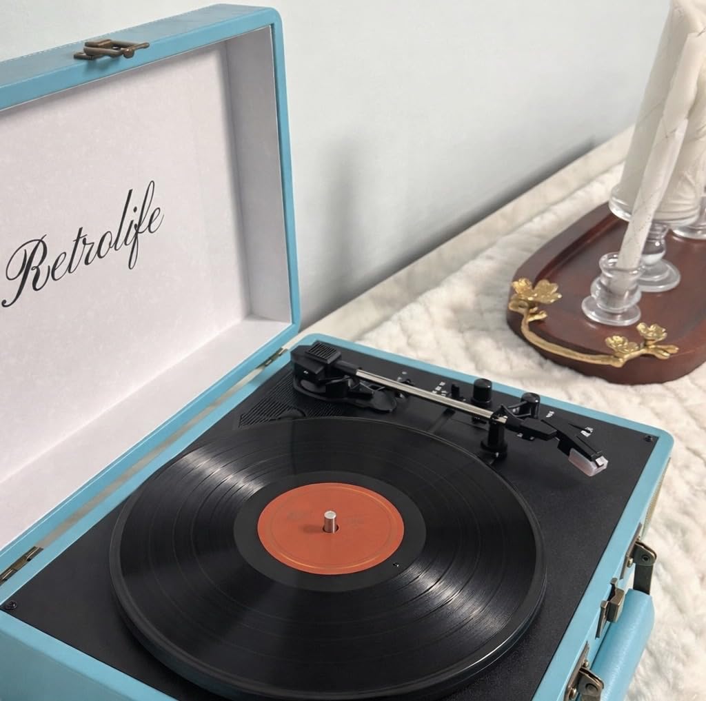 Record Player 3 Speed Bluetooth Portable Suitcase Vinyl Player with Built-in Speakers Turntable Enhanced Audio Sound PU Leather Vintage customer photo 2