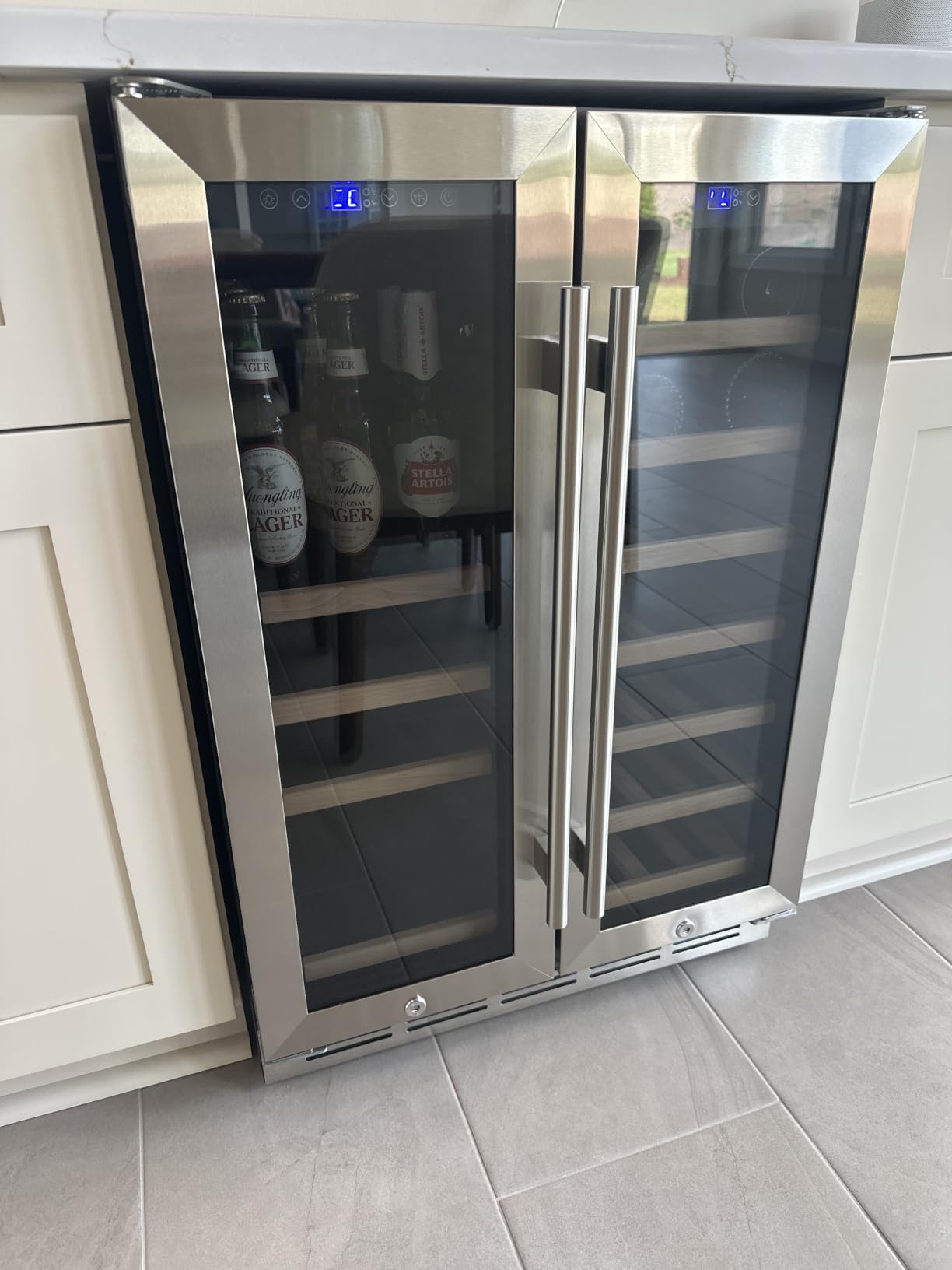 ORYMUSE Wine and Beverage Refrigerator, 24 Inch Dual Zone Wine Fridge | Built-in or Freestanding Cooler with French Door, Under Counter Beer Fridge with Compressor Cooling for Home Bar and Kitchen customer photo 2