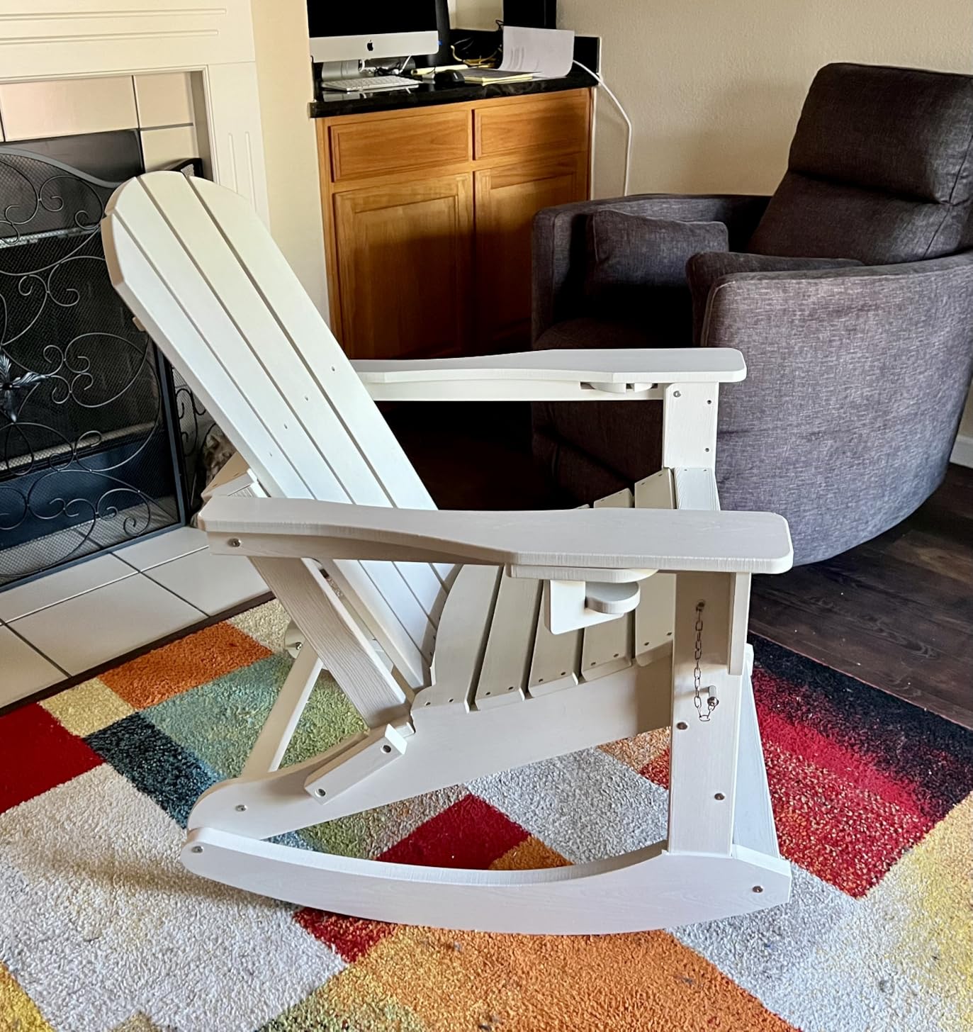 KINGYES Adirondack Rocking Chair Set of 2 with Retractable Ottoman and Cup Holders, HDPE Adirondack Rocker customer photo 2