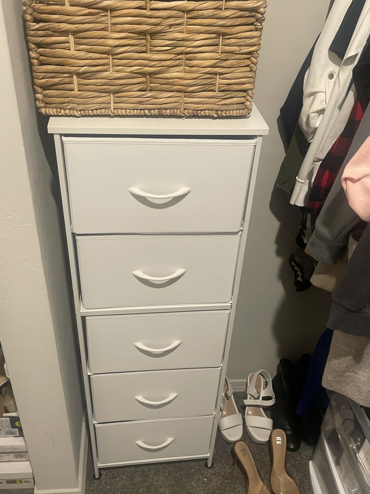 WLIVE Tall Dresser for Bedroom, 5 Drawer Dresser, Rustic Brown | 5 vertical fabric drawers, Tall vertical design, Bedroom or closet use, Dresser for small spaces, Chest of drawers customer photo 2
