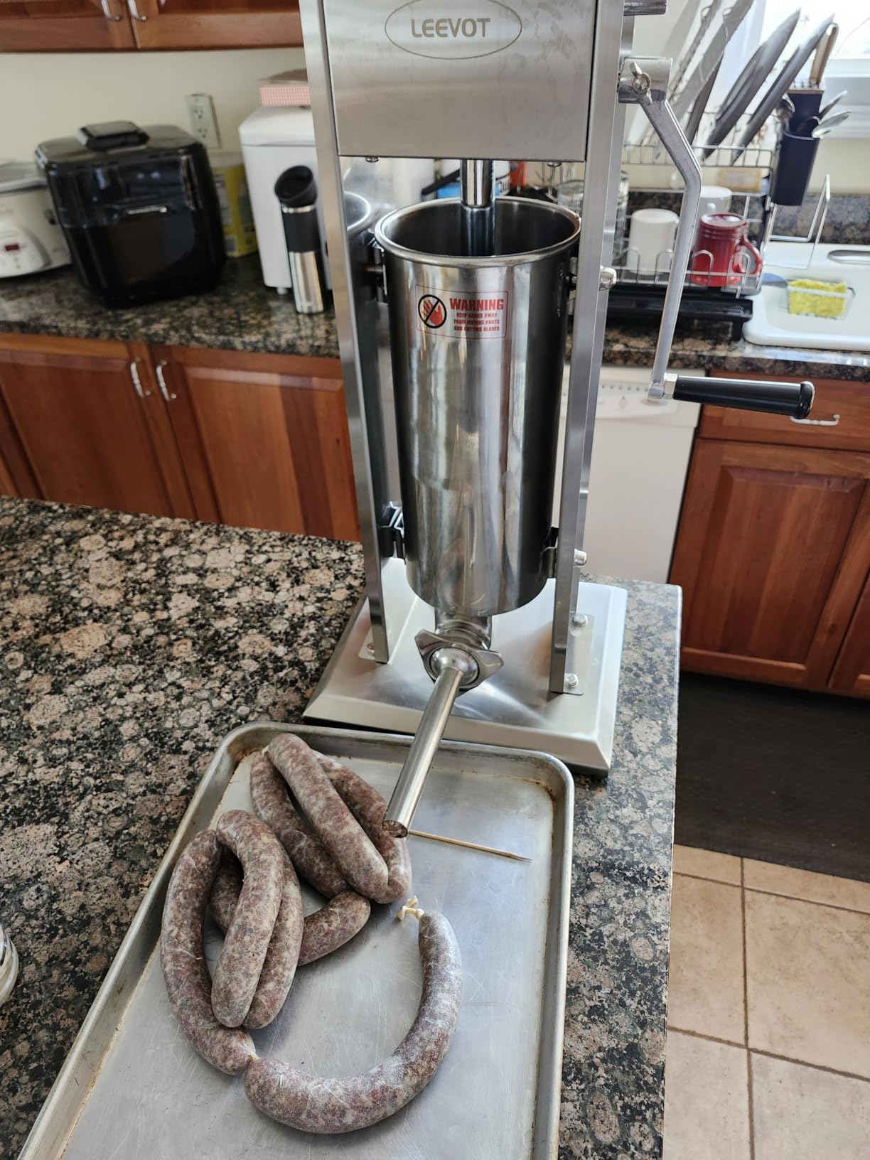 7LBS/3L Manual Sausage Stuffer, Professional Stainless Steel Sausages Maker & Filler Kit with 2 Speed, 5 Stuffing Tubes, Vertical Meat Stuffers for Home Kitchen, Commercial Use customer photo 2
