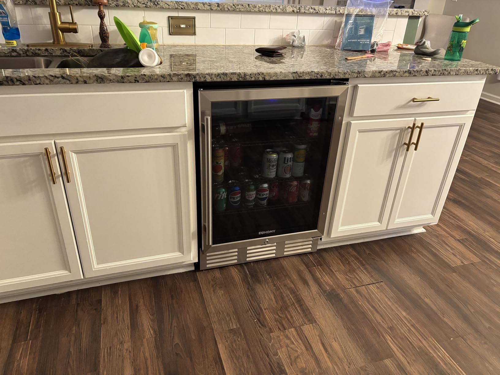 EUHOMY 24 Inch Beverage Refrigerator, 180 Can Under Counter Refrigerator, 37°F-65°F, Compressor Cooling, Built-in or Freestanding, Removable Shelves, Bar Office Kitchen Use, LED Light, Glass Door customer photo 2