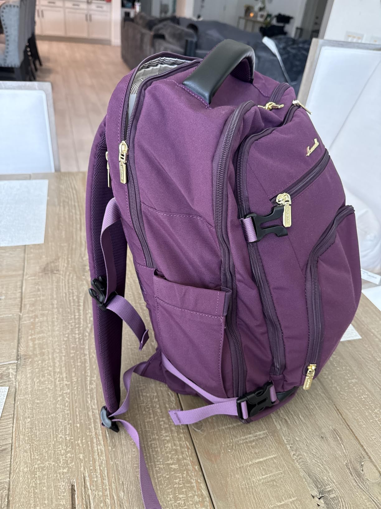 LOVEVOOK Travel Backpack for Women, 40L Carry On Backpack Flight Approved, TSA Personal Item Travel Bag Fits 17 Inch Laptop, Business Weekender Overnight Waterproof Daypack with 2 Cubes, Grey-Pink customer photo 2