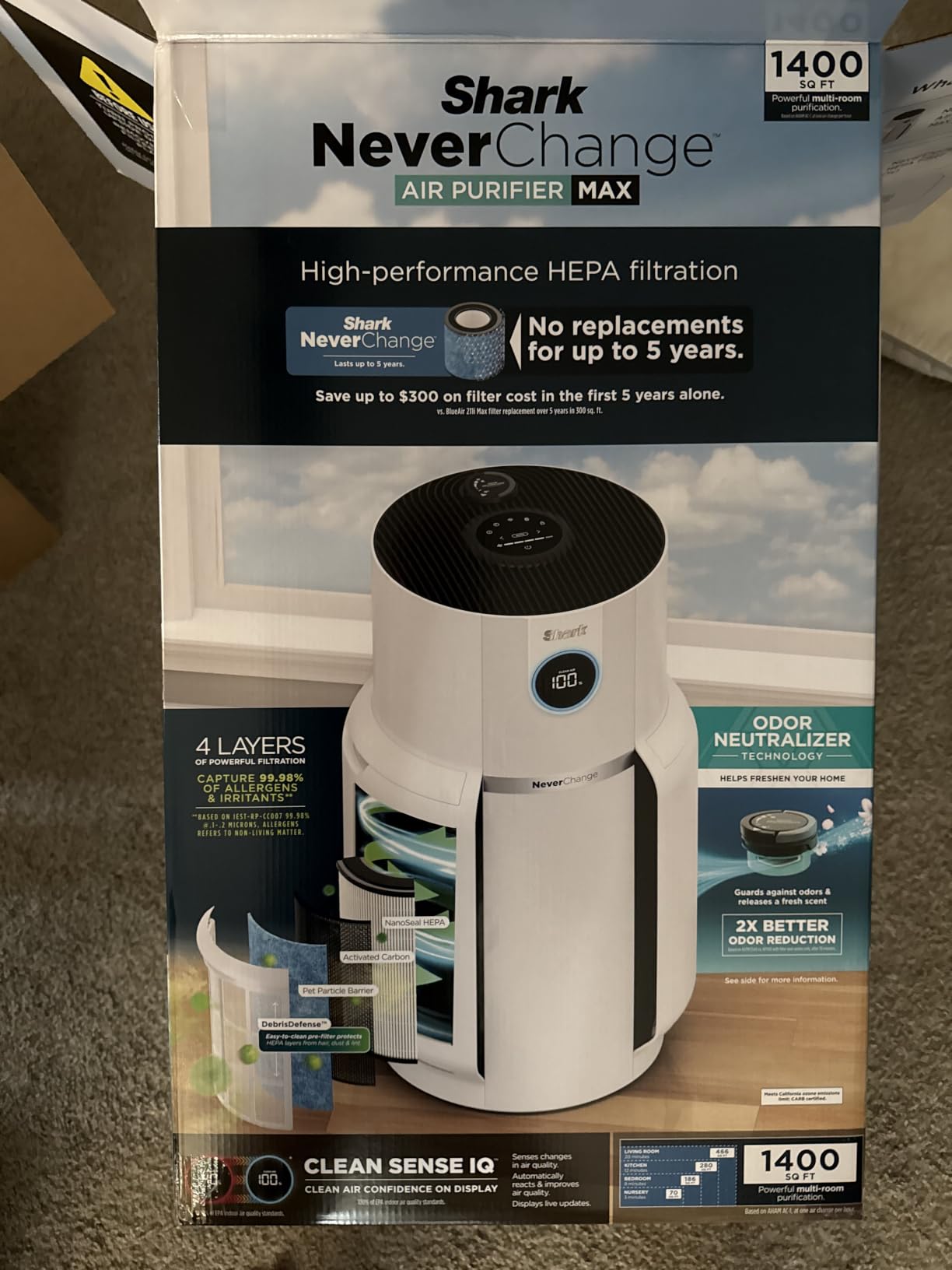 Shark Air Purifier for Home, NeverChange, for Large Room, HEPA-Exceeding Filter, Captures Pollutants, Pet Dander, Dust, Odor, Smoke, and More, Odor Neutralizer, HP152, Charcoal customer photo 1