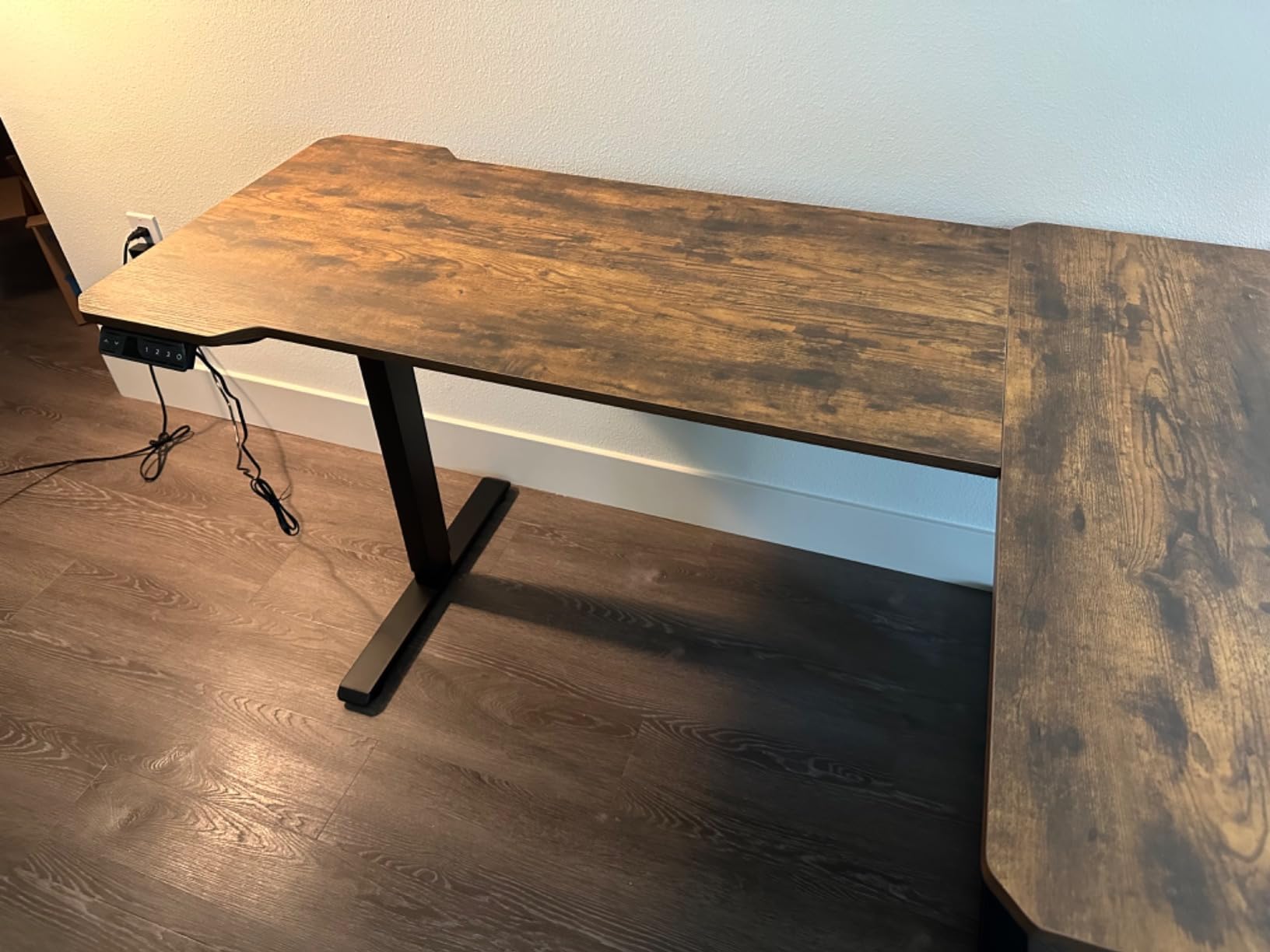 Acrolix L Shaped Electric Standing Desk, 59x40 Inch Reversible, Rustic Brown customer photo 2