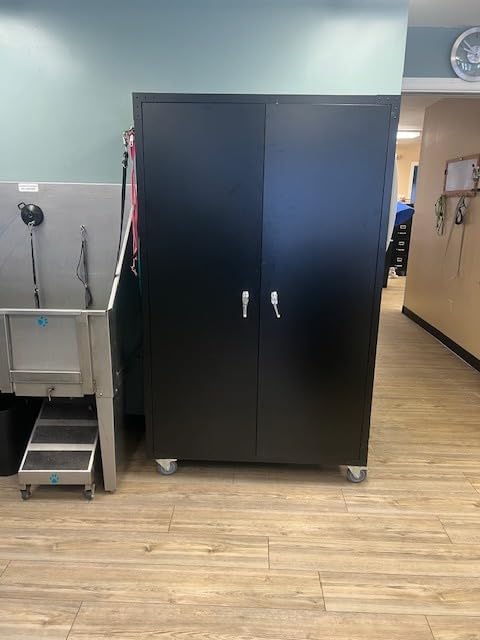 VINGLI Upgraded Wide & Deep Garage Storage Cabinet, Metal Storage Cabinet with Pegboards, Wheels, Locking Doors and Adjustable Shelves (Black & Silver, 43''W x 20''D x 72''H) customer photo 2