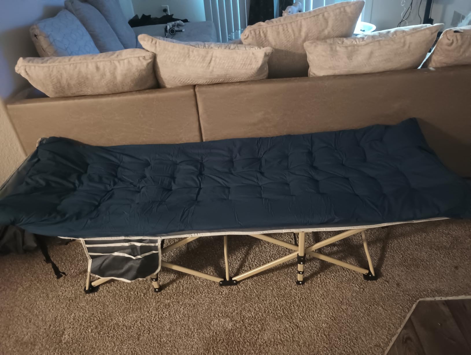 ARAER Camping Cot with Mattress 450LBS Portable Folding Outdoor Bed with Carry Bag for Adults Kids, Heavy Duty Cot for Traveling Gear Supplier, Office Nap, Beach Vocation and Home Lounging (Navy blue) customer photo 2