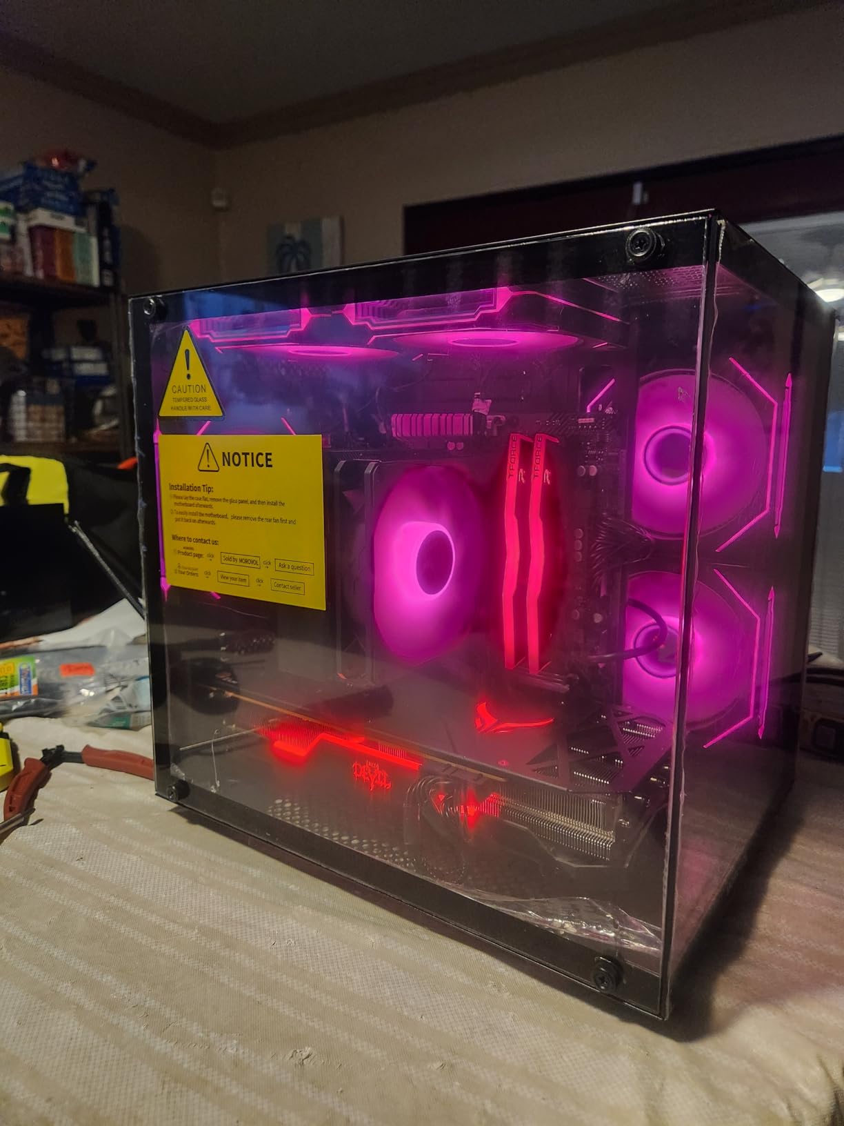 MOROVOL MATX PC Case, 270° Panoramic Tempered Glass Panel Gaming PC Case, 3 Fans Pre-Installed Micro-ATX Computer Case, USB 3.0, Black (V3) customer photo 1