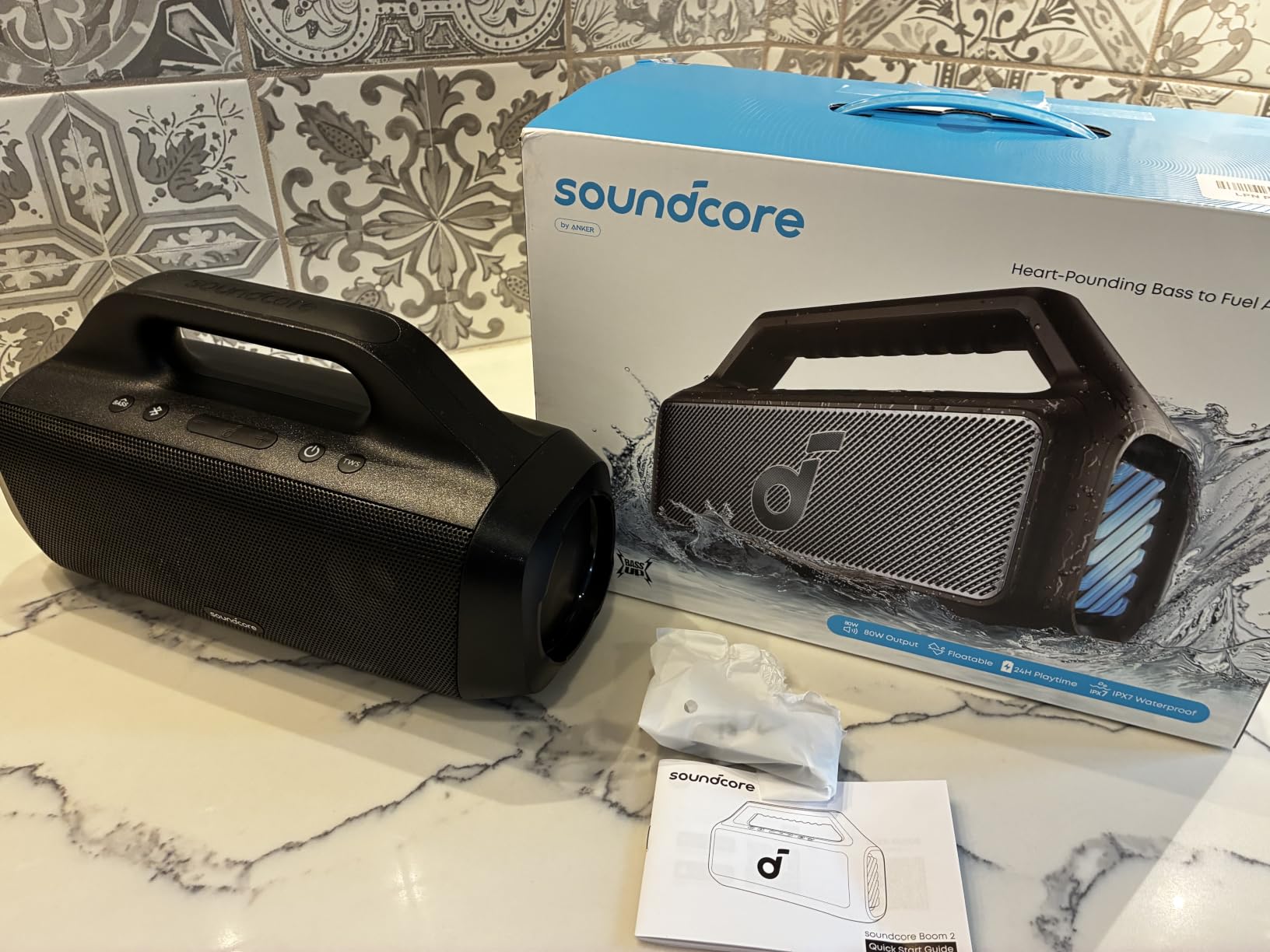 Soundcore Boom 2 By Anker, Outdoor Speaker, 80W, Subwoofer, BassUp 2.0, 24H Playtime, IPX7 Waterproof, Floatable, RGB Lights, USB-C, Custom EQ, Portable for Camping and Beach - Black customer photo 1