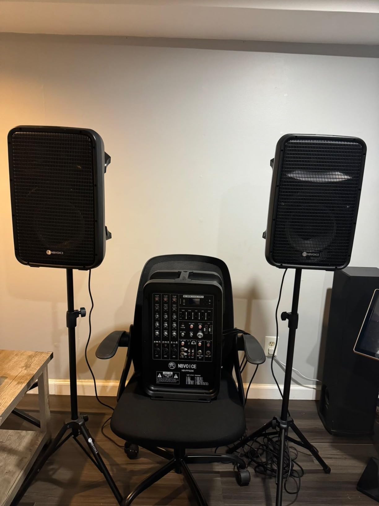 NBVOICE Professional Portable All-in-One Integrated 2-Way PA System Fixed Setup, Suitcase Design w/ 8-Channel Mixer, 2 Speaker Stands, Bluetooth, Mic for Performances, Presentations customer photo 1