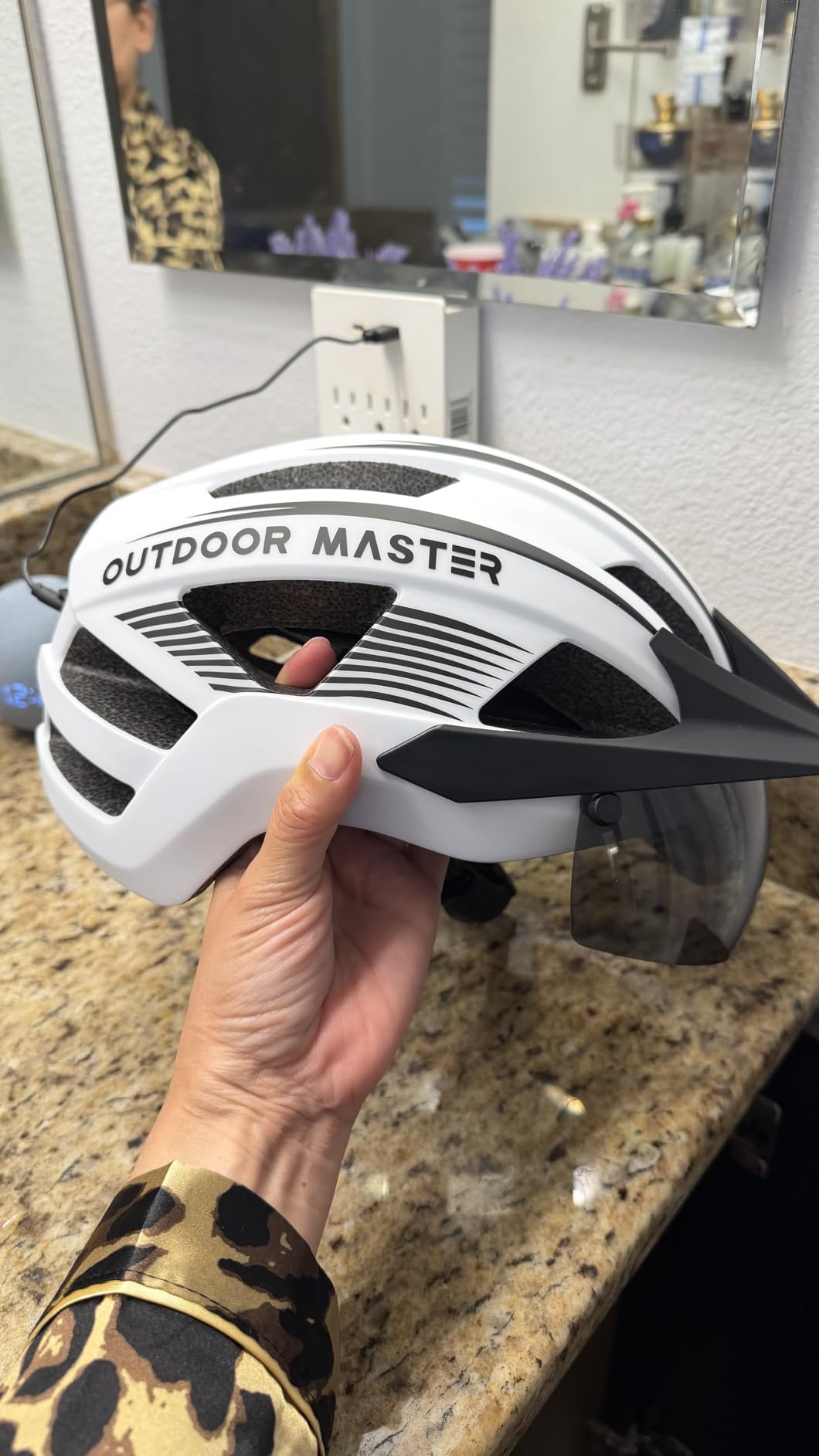 OutdoorMaster Adult Bike Helmet LED Light & Magnetic Goggles | Rechargeable Rear LED Light, Detachable Magnetic Goggles, Removable Sun Visor, Breathable Padding, Lightweight, Fit Well customer photo 1