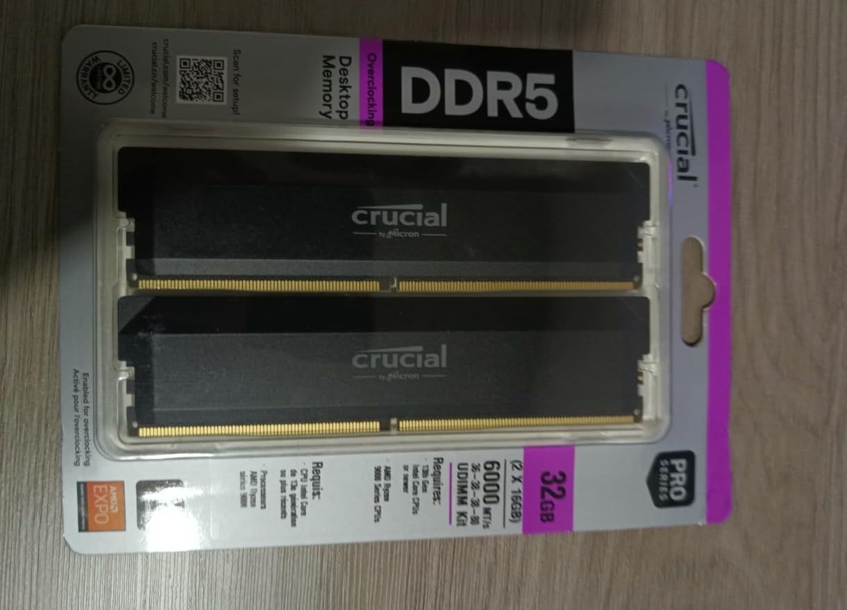 Crucial Pro 32GB DDR5 RAM Kit (2x16GB),CL36 6000MHz, Overclocking Desktop Gaming Memory, Intel XMP 3.0 & AMD Expo Compatible, Black - CP2K16G60C36U5B customer photo 2