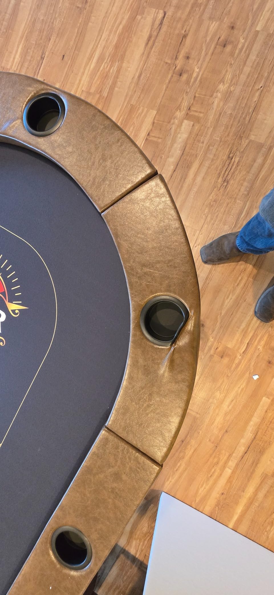 SereneLife 10-Player Oval Foldable Poker Table - Casino Texas Hold'em Table with Water-Resistant Cushioned Rail, 10 Cup Holders, Brown Felt Surface, Black Jack Board & Family Games (Brown) customer photo 1
