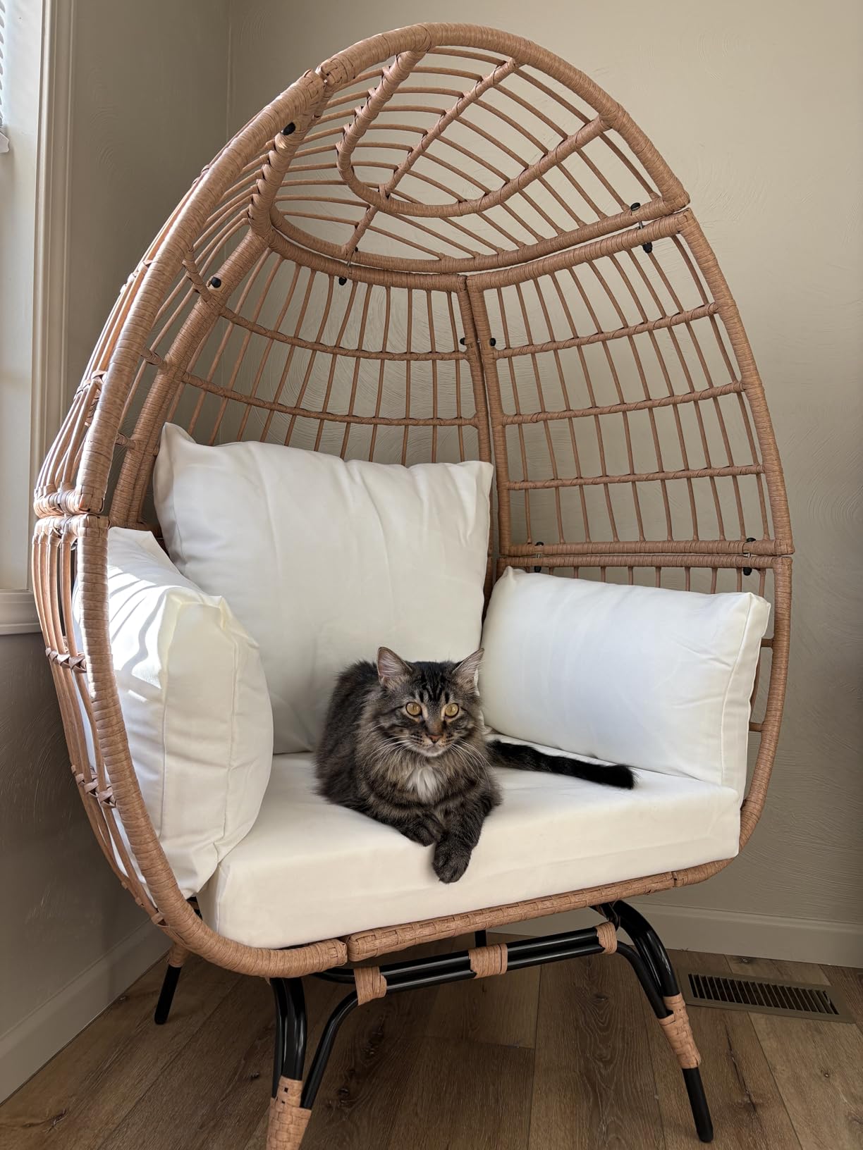 Murago 360°Swivel Indoor/Outdoor Oversized Rattan Egg Chair | Patio Wicker Egg Chair with Overstuffed Cushions, 440lb Weight Capacity, Natural/Beige customer photo 1