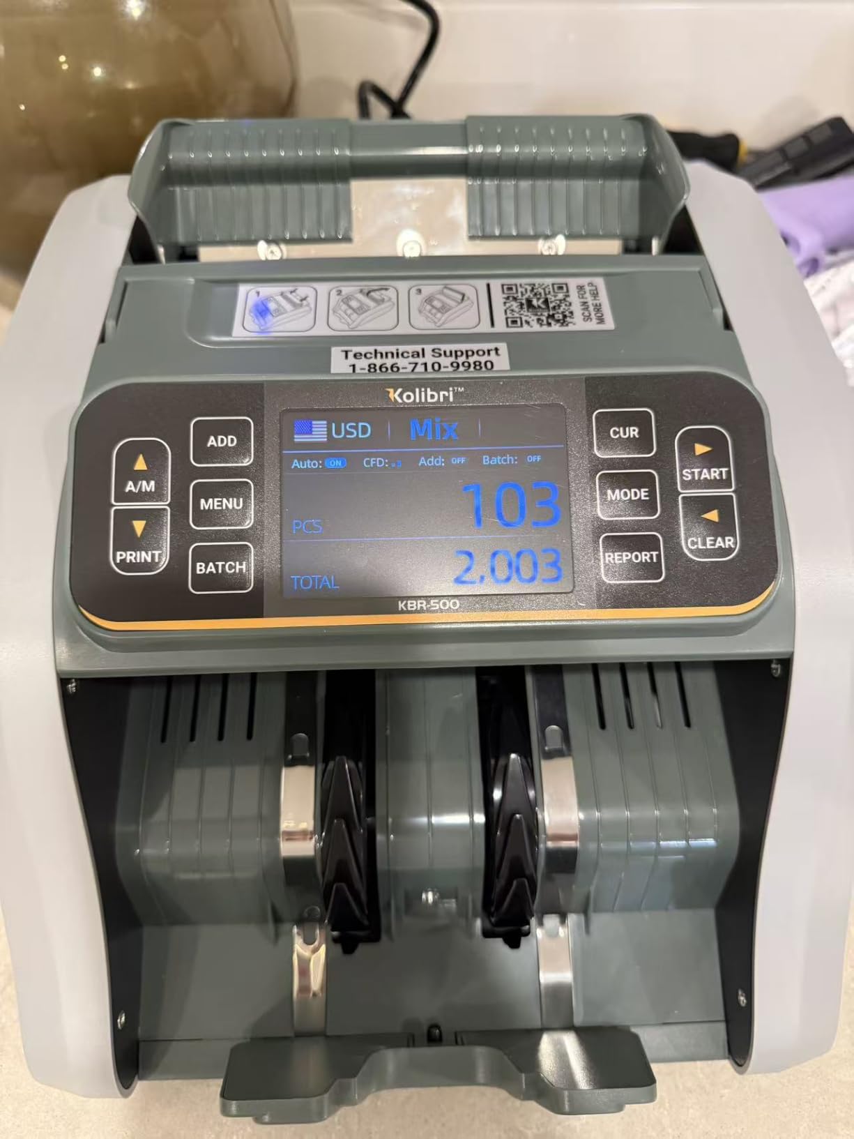 KOLIBRI Money Counter Machine | LCD Display | Business Grade | Advanced IR/UV/MG/MT/DD/HLF Detection | Mixed Denomination | Multi-Currency | Back Loading | 3-Years Warranty | KBR-500 customer photo 2