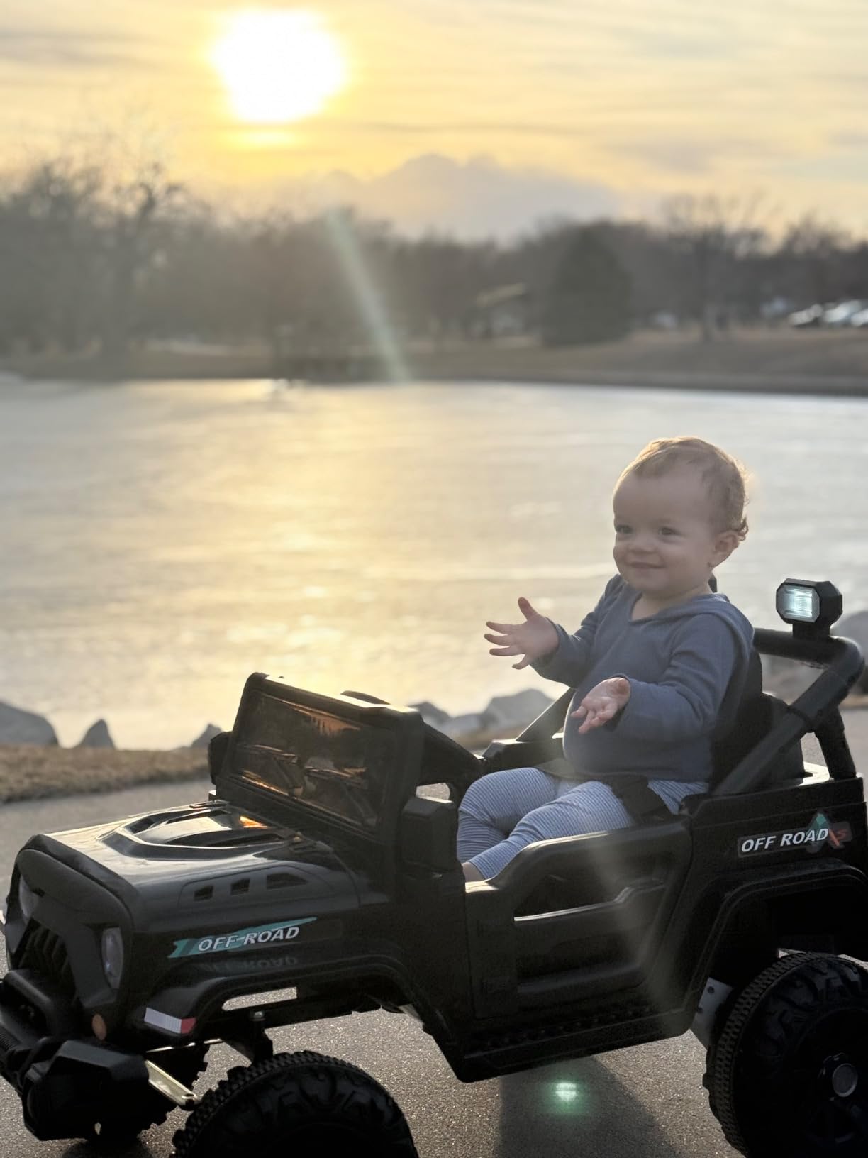 MINIATURE MOTORS 12V Kids Electric Ride on Truck Car Remote Control, Twin 35W Motors 3.5MPH Max Speed, Bluetooth Music Player, 4 Wheels Suspension LED Lights Safety Belt - Black customer photo 1