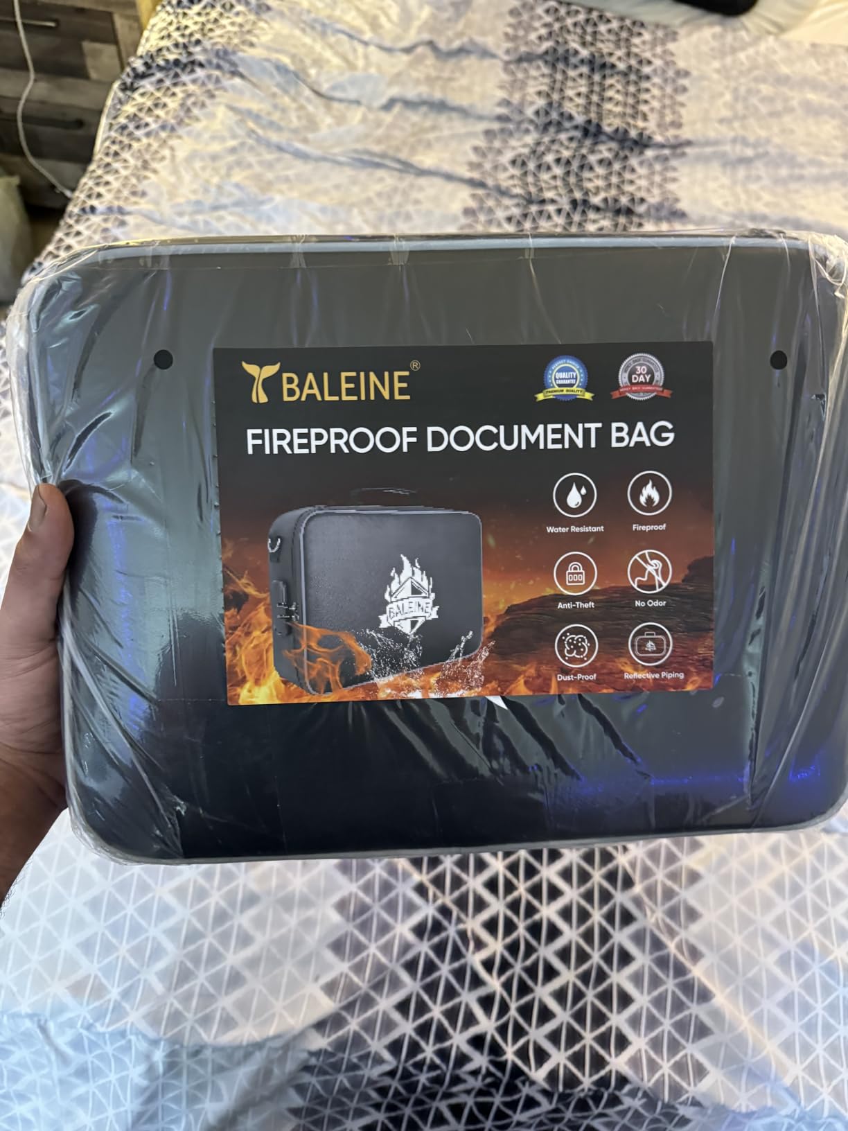 BALEINE Fireproof Document Box with Lock, Waterproof Fire Safe File Bag | Fire Proof Certified, Waterproof Dual Zippers, Combination Lock, Multi-Compartment Storage, File Organizer for Home Office customer photo 2