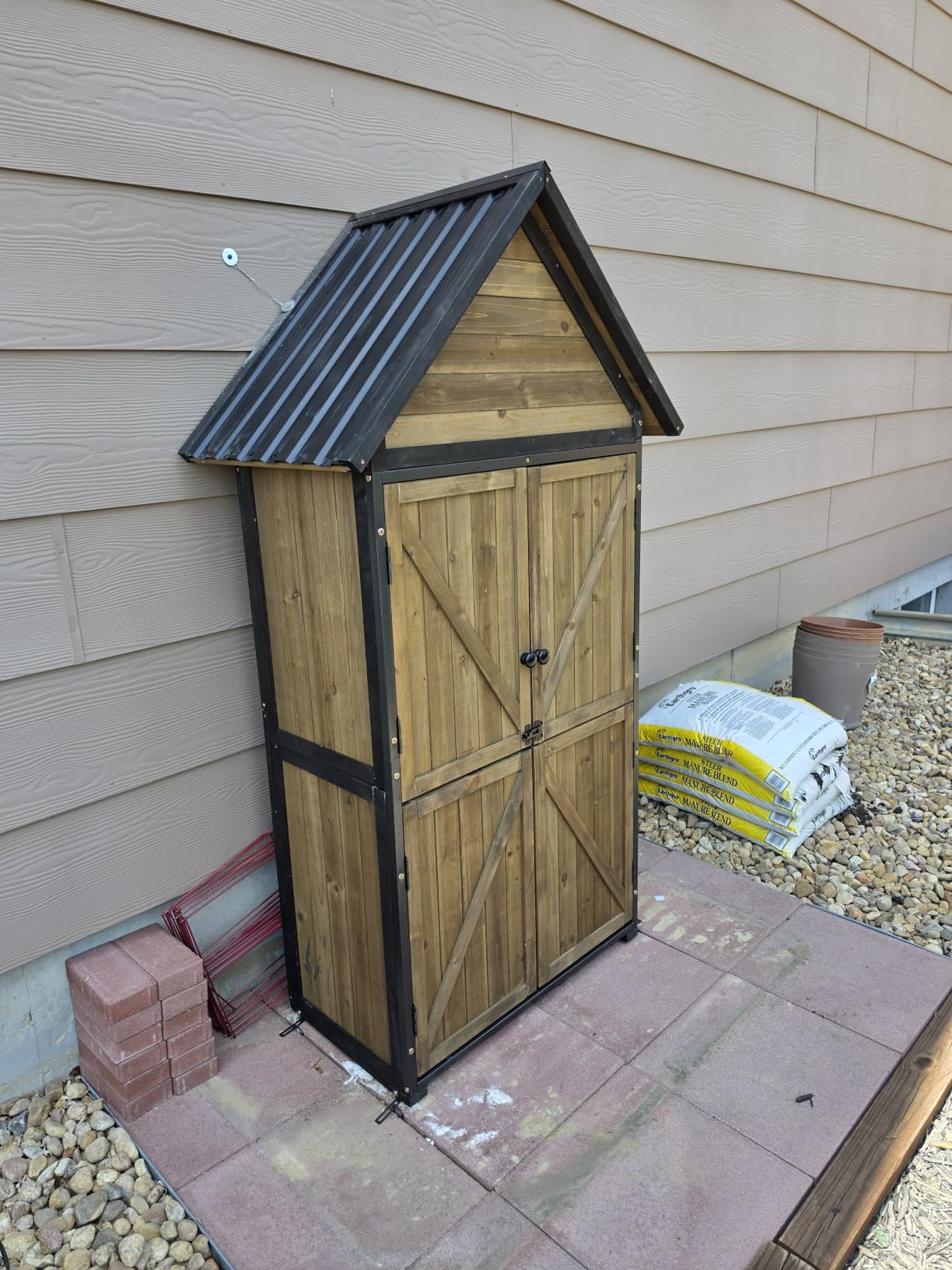 Sheds Outdoor Storage,Garden Shed with Metal Frame Structure and Adjustable Shelves,Large Capacity Storage Tool Cabinet Box for Backyard Garden Patio Lawn (Brown) customer photo 2