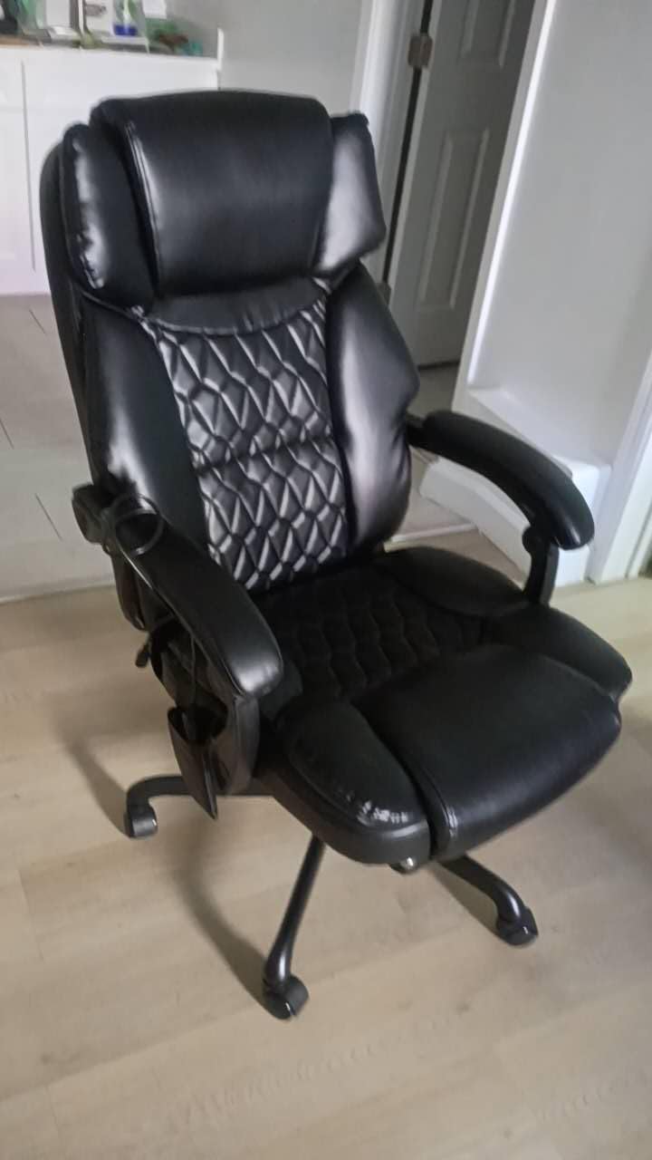 Massage Office Chair with Foot Rest 6 Points Vibration and Heat Home Office Desk Chairs for Heavy People 400lbs Reclining Managerial Chairs Ergonomic Executive Chair (Black) customer photo 1