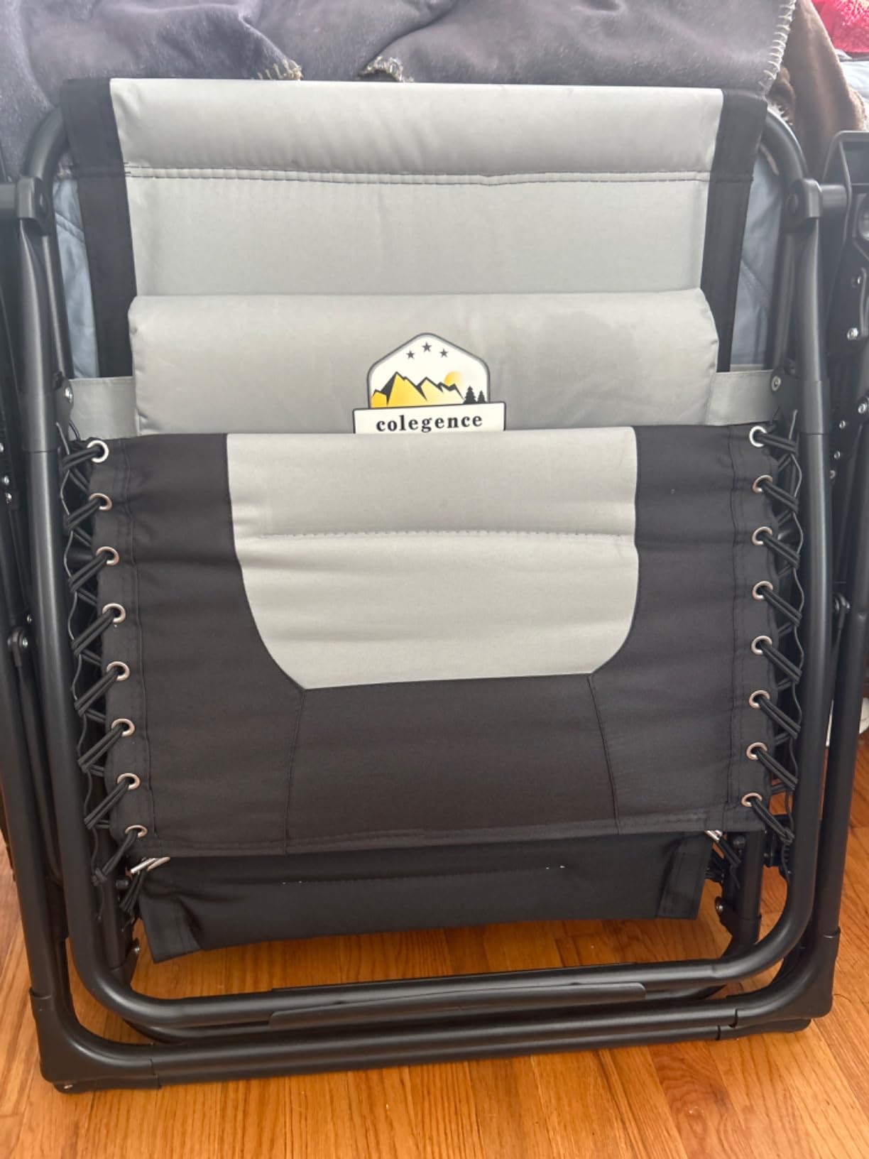 Colegence Oversized Padded Zero Gravity Chair, 400 lb, Black | 600D Oxford padding, 0-170° locking recline, removable side table, adjustable pillow and compact fold; no assembly. customer photo 2