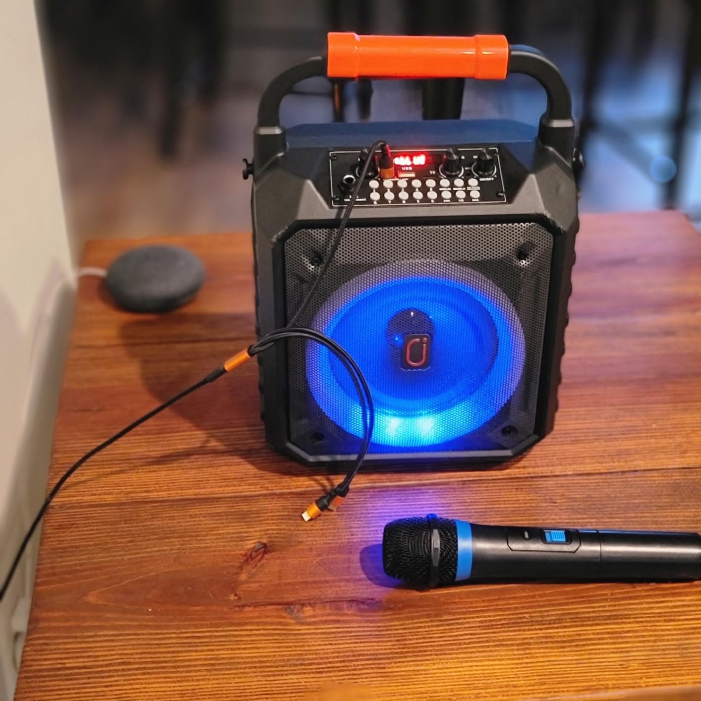 JYX Karaoke Machine with 2 Wireless Microphones, Bluetooth Party Speaker | TV Connectivity, 6500mAh Battery, Mic Volume & Echo, Beat-Synced RGB, Portable with Strap, Family & Outdoor Use customer photo 1
