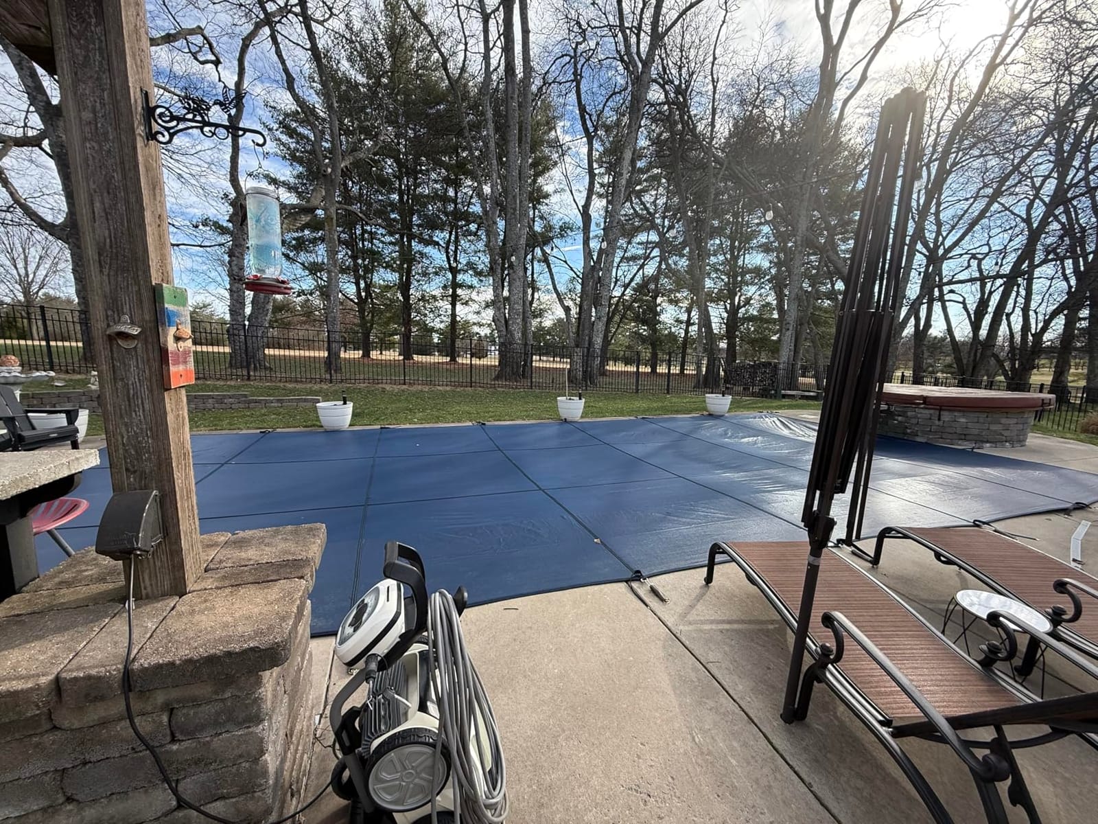 Inground Pool Cover Safety Fits Rectangle Swimming Pool, Mesh Solid Pool Cover for Inground Pools, Winter Pool Safety Cover Includes Safety Net and Installation Tools Blue (Fits 12x20ft Pools) customer photo 1