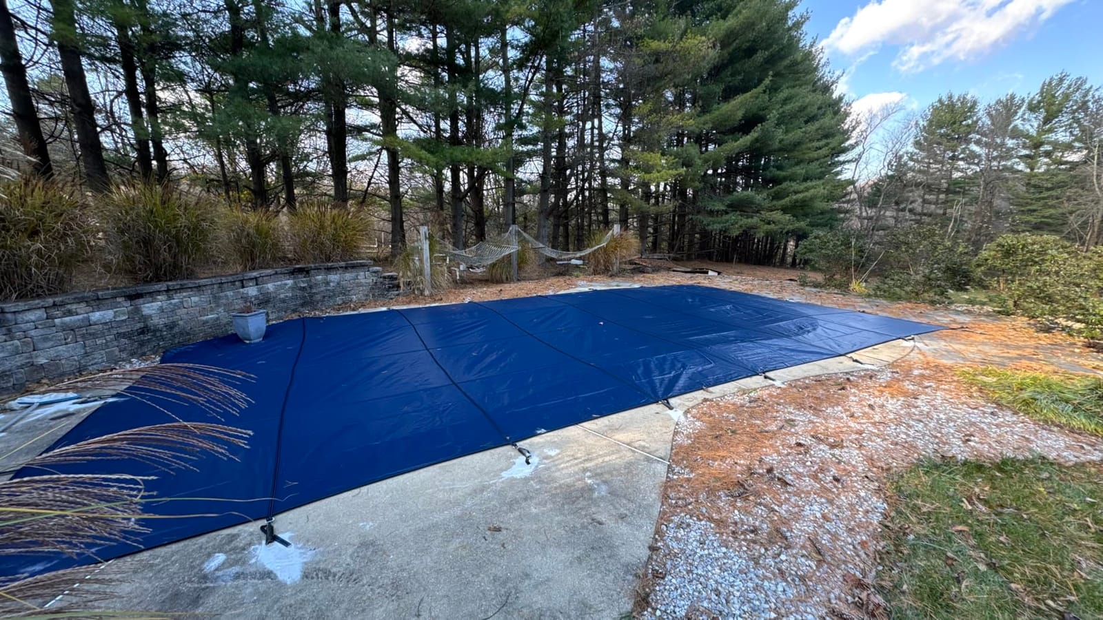 Inground Pool Cover Safety Fits Rectangle Swimming Pool, Mesh Solid Pool Cover for Inground Pools, Winter Pool Safety Cover Includes Safety Net and Installation Tools Blue (Fits 12x20ft Pools) customer photo 2