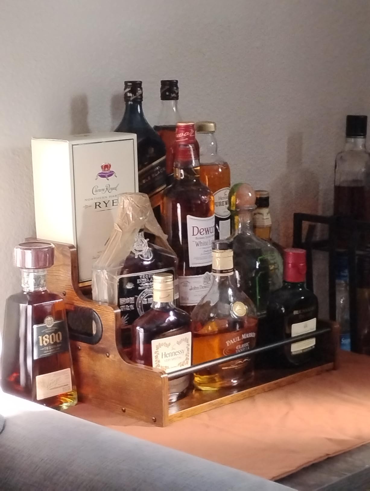 KLM Liquor Bottle Display Shelf, Coffee Syrup Rack Organizer, 3 Step Countertop Liquor Wine Rack, mini bar,liquor cabinet, Home Retro Bar Shelf Stand for Liquor Whiskey, Spirits customer photo 2