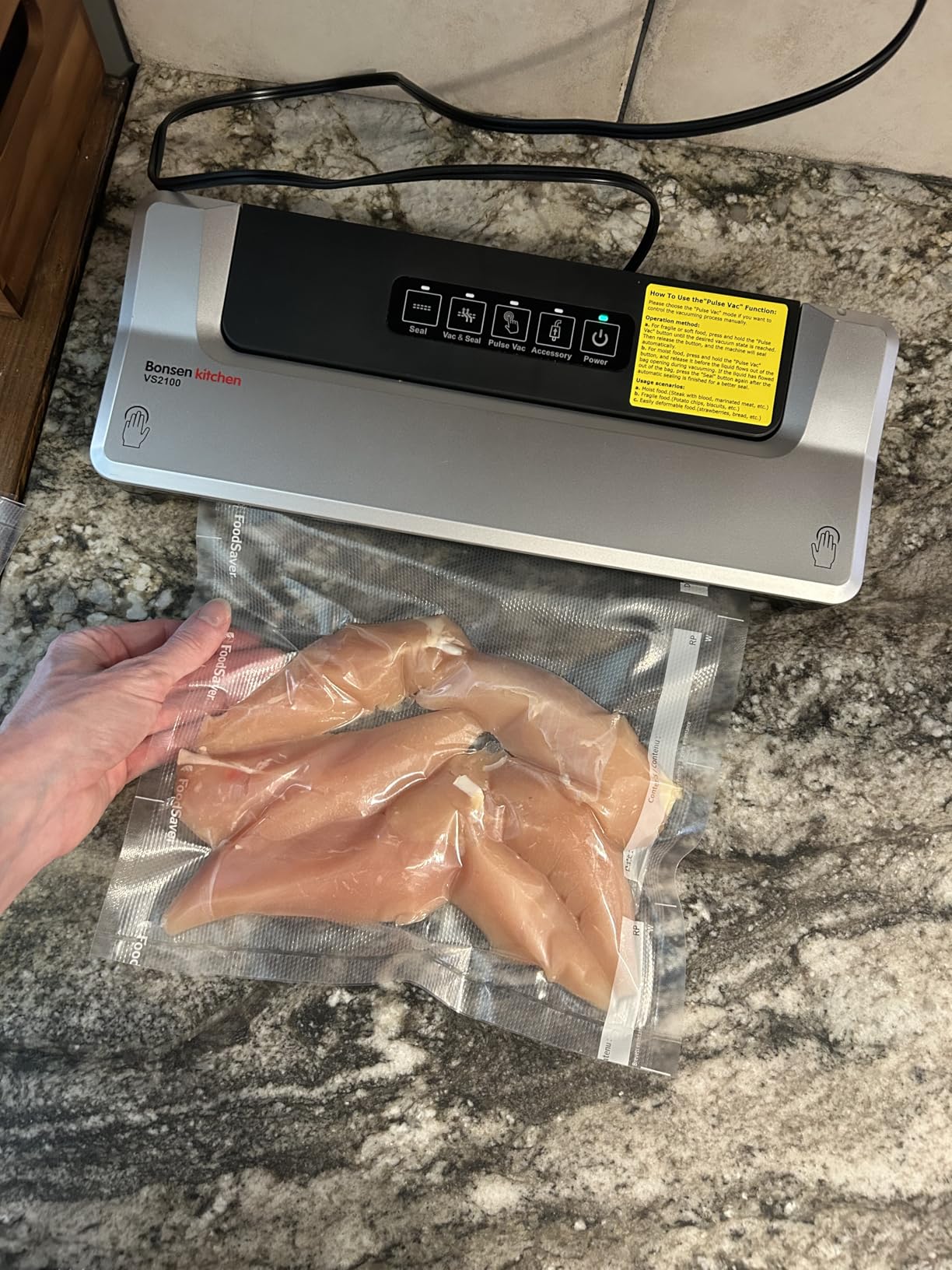 Bonsenkitchen Vacuum Sealer Machine, Multiple Modes For Meal Prep, Silver | Compact Vacuum Sealer for Kitchen Storage & Sous-Vide, External Vacuum System, 6x Longer Freshness, 5 Vacuum Bags customer photo 2
