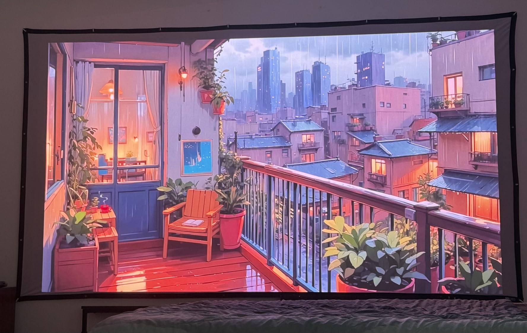 120 inch Projector Screen Upgraded- Black Backing, Straight Edges, Foldable, Washable and Wrinkle-Free - for Indoor Home Theater and Outdoor Cinema -White 16:9 by IOLIEO customer photo 1