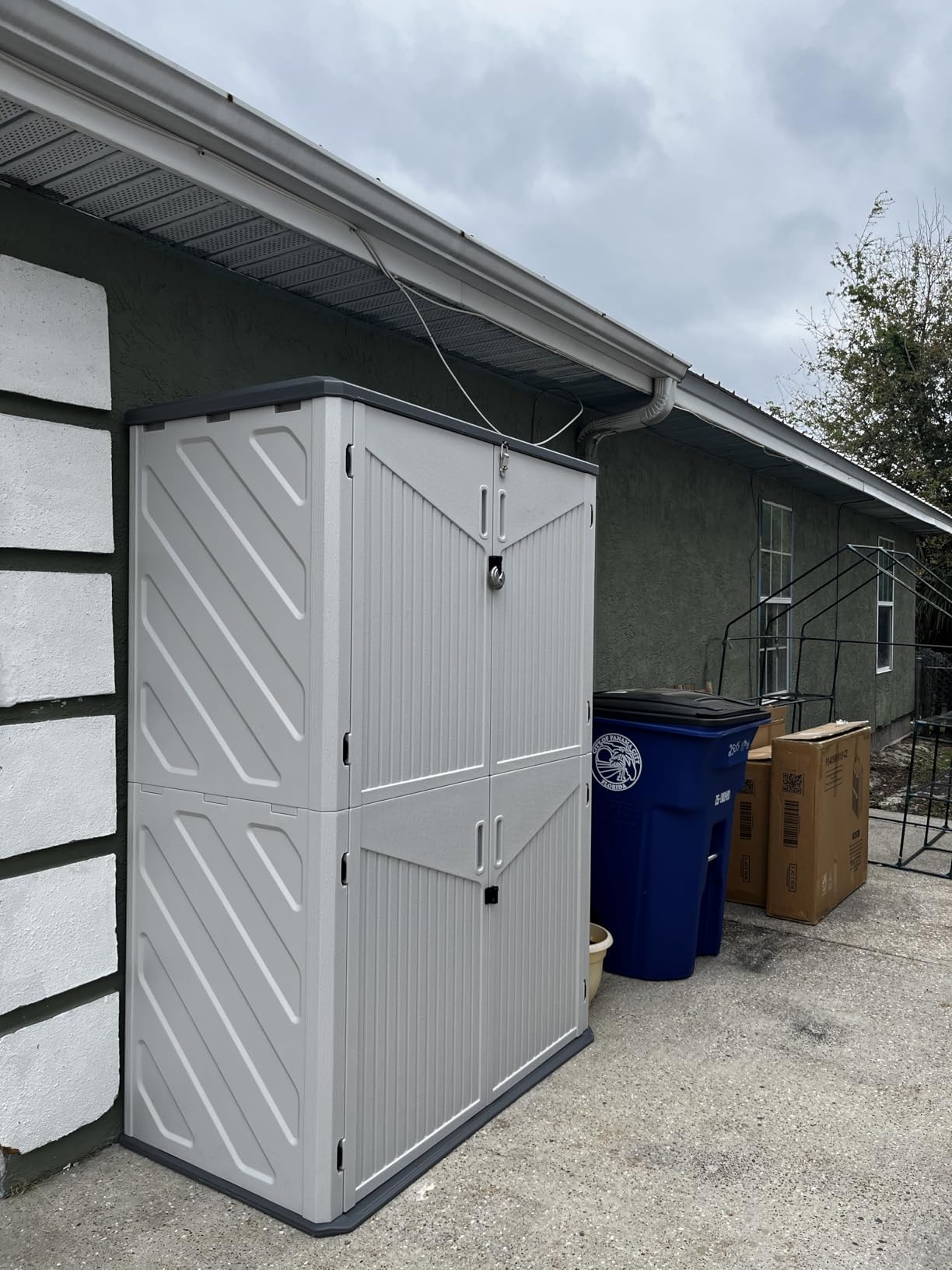 Aoxun Outdoor Storage Shed, 64 Cu.Ft Vertical Resin Sheds, White | Storage Sheds with Floor, Outdoor Waterproof Storage Cabinet for Garage Storage, Pool Storage, Bike Shed, Garden Shed customer photo 2